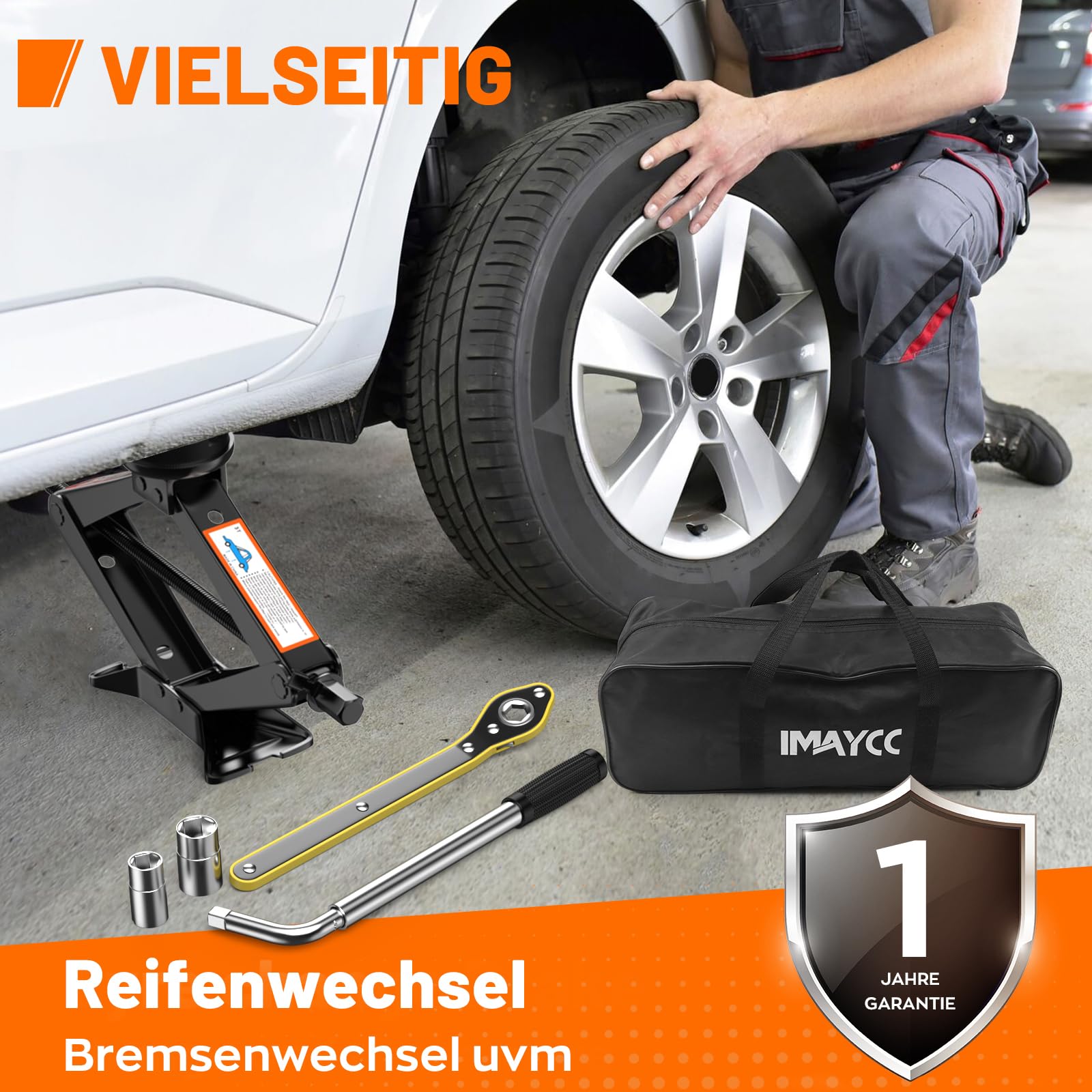 IMAYCC Cric universel 3T avec 2 crics en caoutchouc pour protéger les voitures, prise portable avec poignée à cliquet, kit d'urgence pour SUV, monospace, entretien et réparation