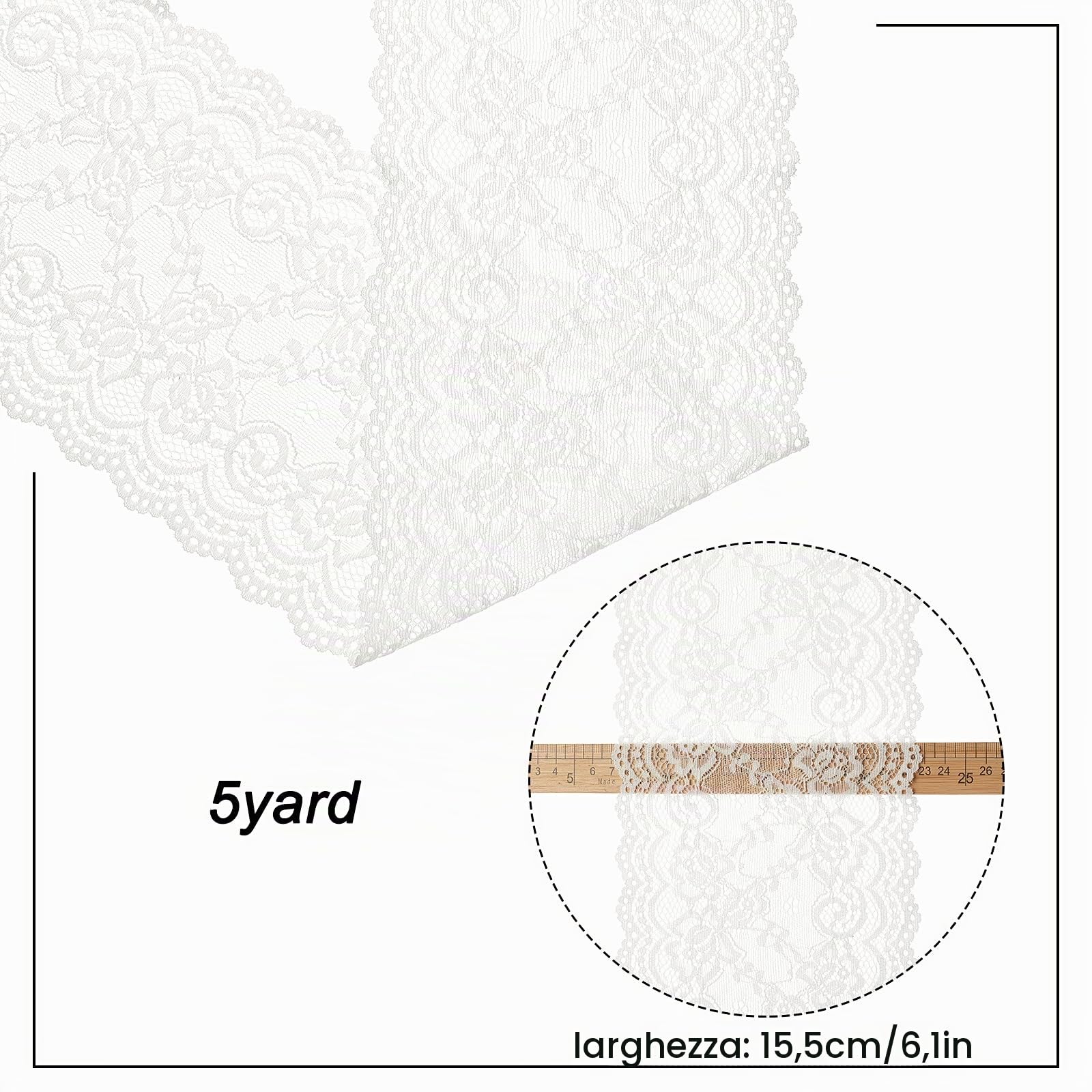 GORGECRAFT Rotolo di Pizzo Da 5 metro Tessuto In Pizzo di Cotone Bianco 6.1" larghi per Decorazioni con Bordo Smerlato per Abito Tovaglia Fascia per Capelli Festival di Nozze Decorazioni per Eventi
