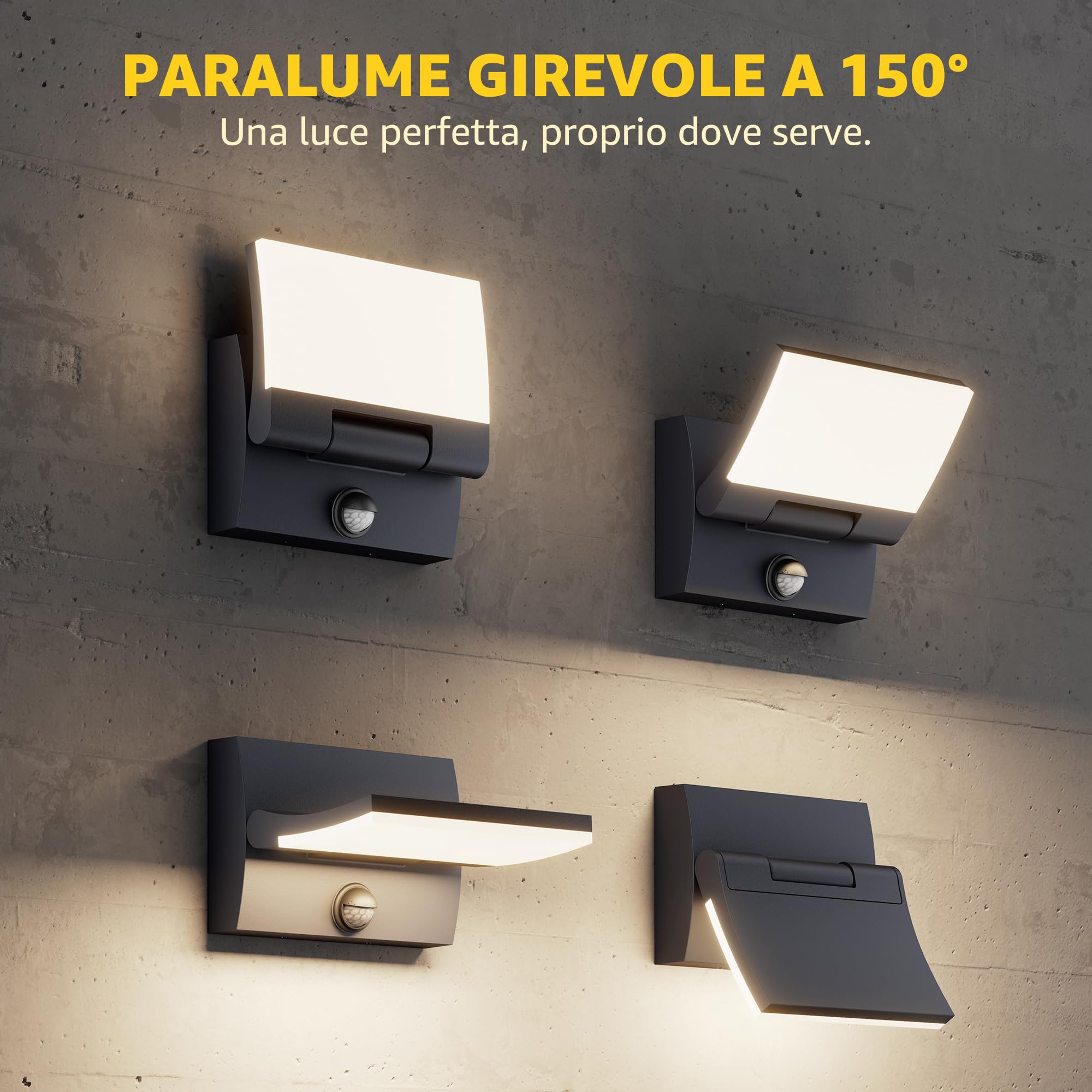 K-Bright 30W Applique da esterno con sensore di movimento,Antracite,4000K | Panel orientabile a 150°, impermeabile IP65, alluminio+PC,2000LM per Esterno/Interno (ingresso, terrazza, giardino)
