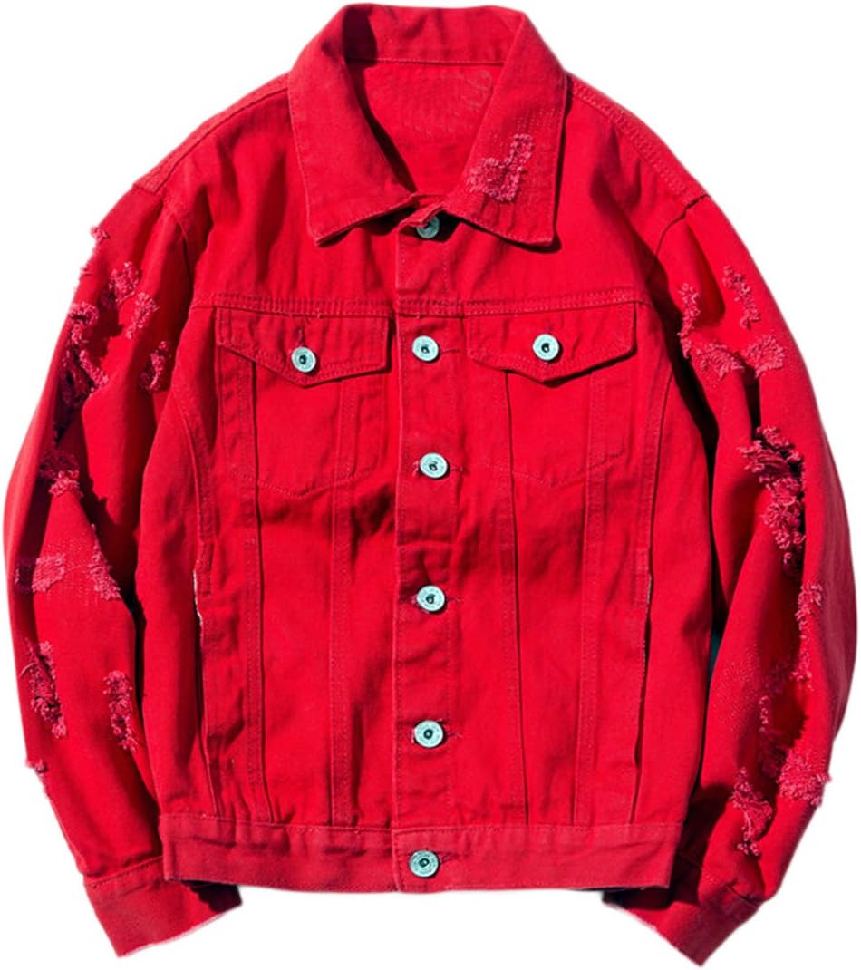 Womens Cute Solid Distressed Ripped Long Sleeve Denim Jean Jacket Coat Plus Size