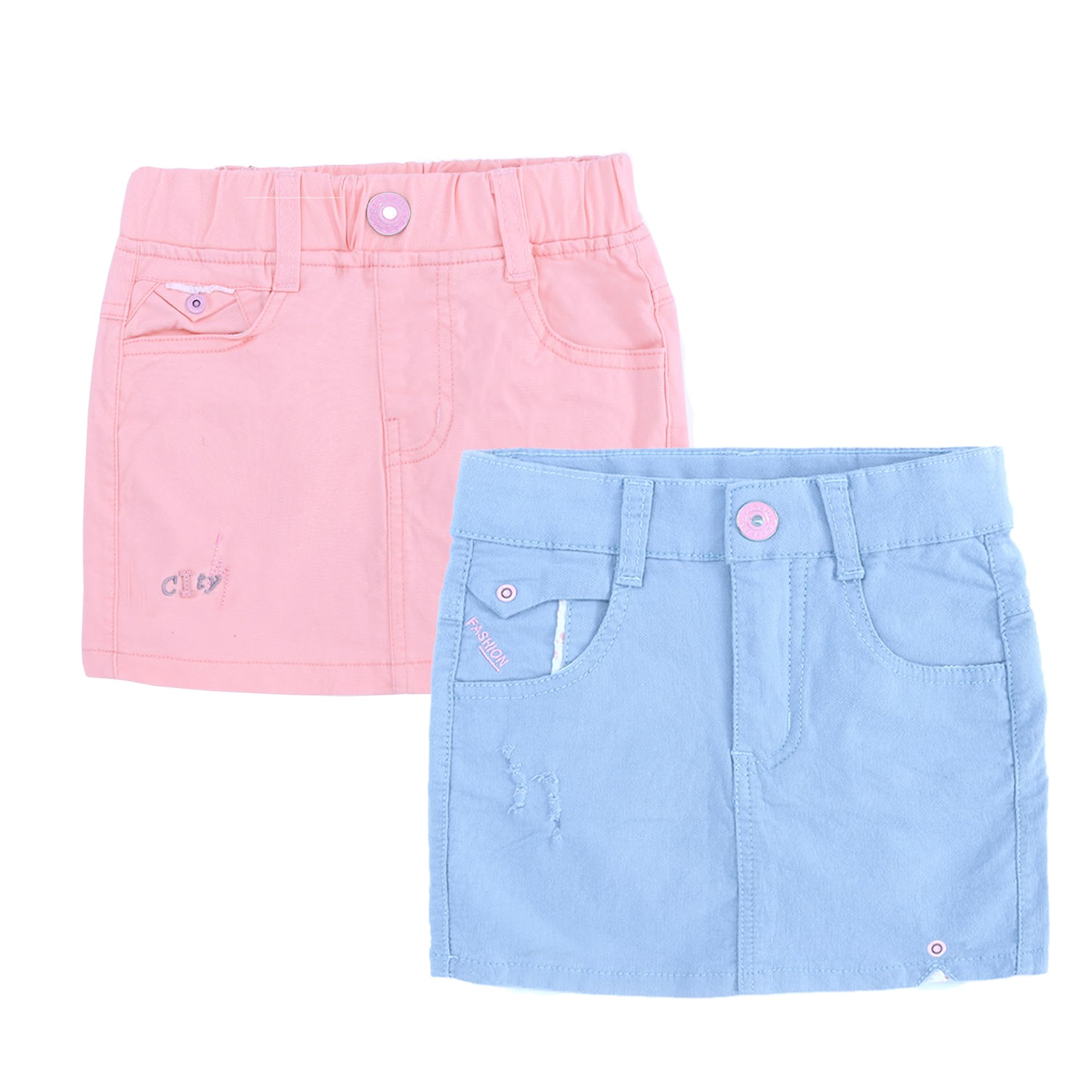 ABALACOCO 2Pack Girls Jeans Skirt Mini Denim Skirt Skorts Set Kids Toddler,Stretchy Waist Soft Cotton No Rough Skort 3-14T