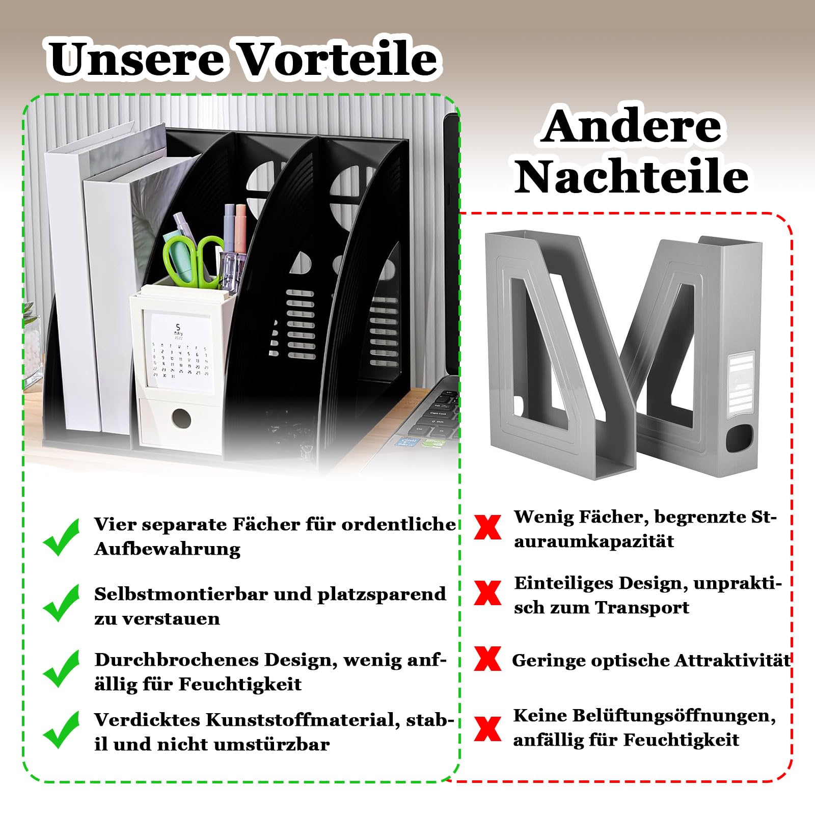 Archivador de Revistas 4 Compartimentos Vertical Plegable Negro