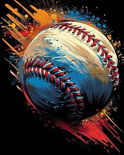 Graffiti Baseball Paint by Numbers Black Background Painting by Number for Adults Beginners Sport Baseball DIY Painting Canvas with Brushes Acrylic Paints Perfect for Decor 16x20 Inch(Without Frame)