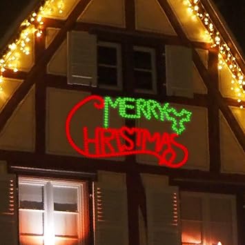 [Large 49x26 Inch]Super-Bright 630LED Merry Christmas Neon Motif Green and Red LEDs Outdoor Christmas Decoration With UL Standard Adaptor Waterproof for Outdoor Home Party Wall Hanging Holiday