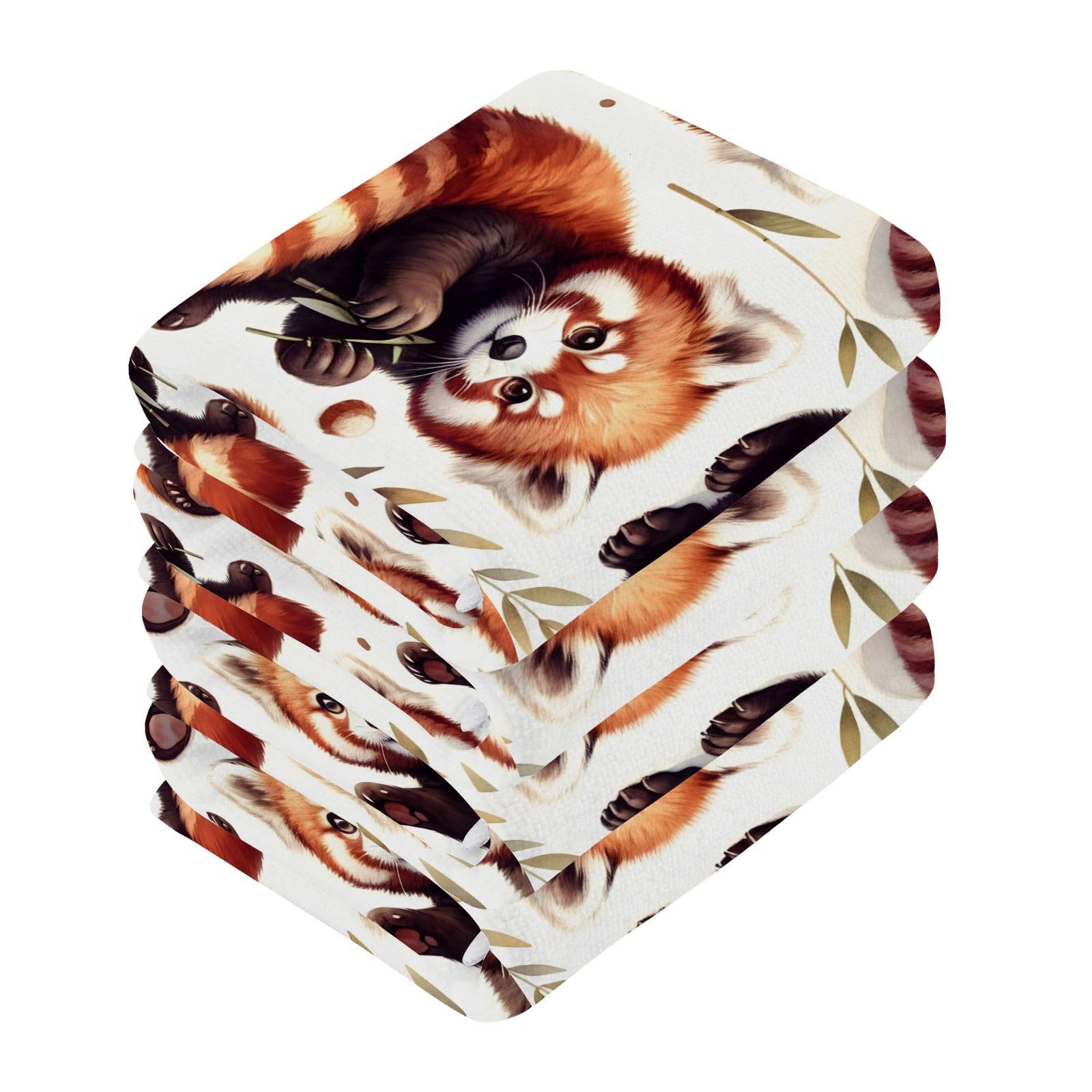 YANENDIE Cute Red Panda Washcloths Towels, Highly Absorbent and Soft Cotton Face Cloths, 4 Pack Quick Dry Wash Cloths - 12 X 12 Inches