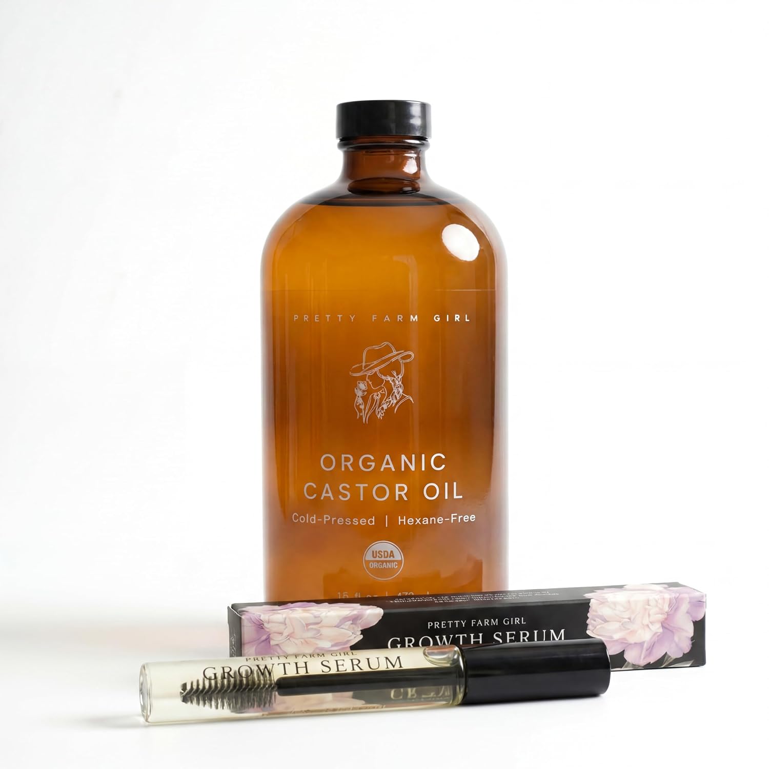 Pretty Farm Girl Glow & Lash Care Starter Kit - Organic Castor Oil & Eyelash Growth Serum Bundle for Lashes, Brows & Hair Roots - Nourishing Lash, Brow & Scalp Care Set for All Hair Types
