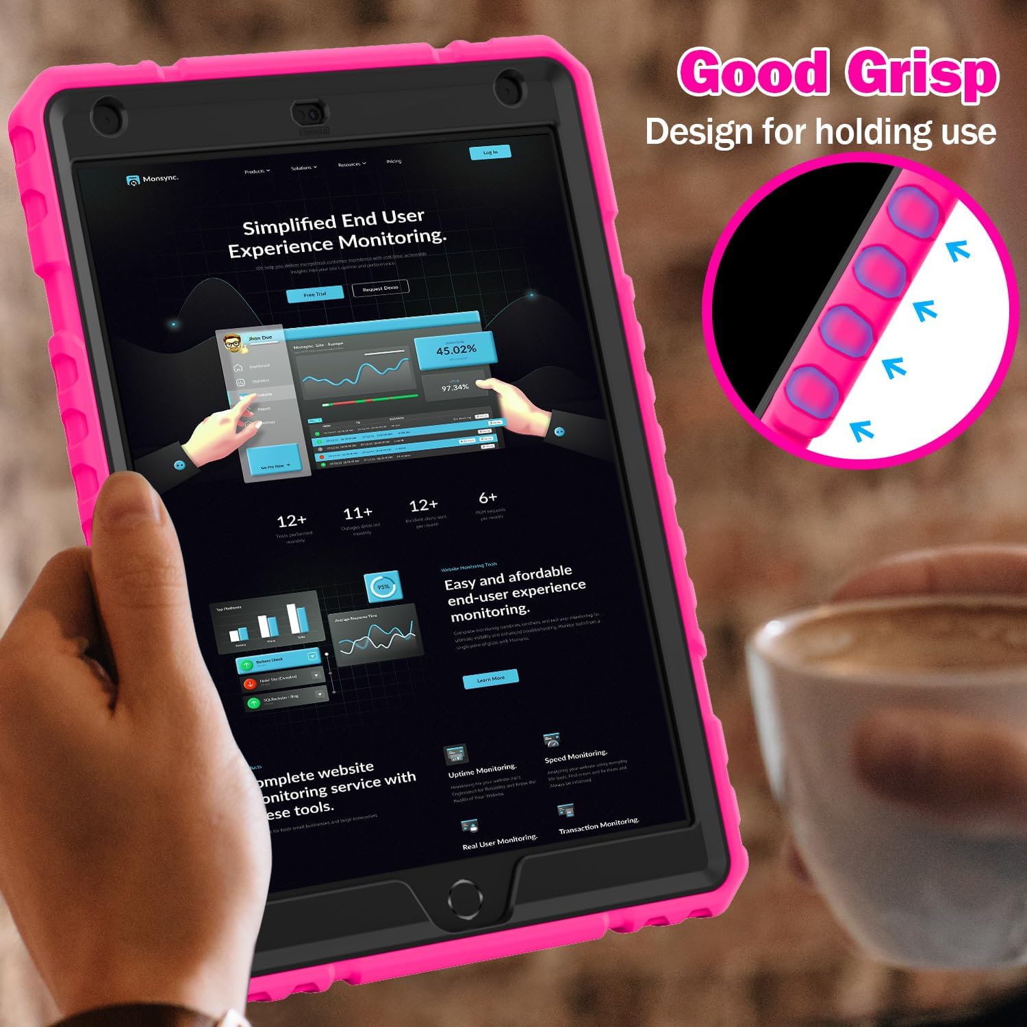ZoneFoker Case for iPad 9th/8th/7th Generation 2021/2020/2019(10.2 inch), Heavy Duty Shockproof Rugged 10.2" Cover with Built-in Stand for iPad 9 8 7 Gen for Girls Women (Hot Pink)