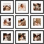12x12 Cadre de cadre noir 9,Afficher les images 8x8 avec Mat ou 12 x 12 Sans Mat, Galerie Multi Collage Cadres de photos carrées pour mur ou table