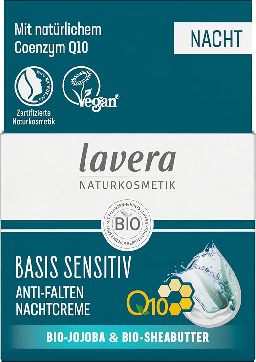 Lavera Natural Anti-Aging Night Cream For Sensitive Skin - Lightweight, Fast-Absorbing - Softer, Smoother, Soothed and Younger Complexion (1.6 oz)