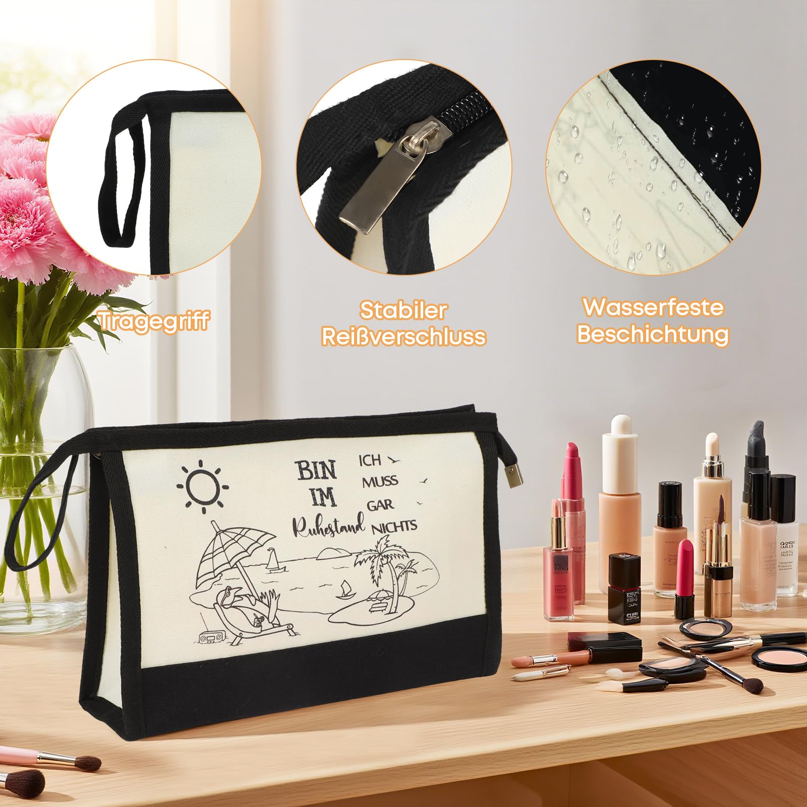 Seutgjie Rentner Geschenk Frau, Renteneintritt Geschenk Canvas Einkaufstasche Tragetasche Kosmetiktasche Set mit Glückwunschkarte für Kollegen Freunde Familie Oma Opa Geschwister