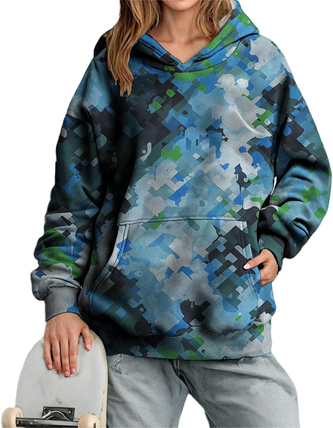 Fashion Oversized Sweatshirt for Women Camo Leaf Pattern Winter Hoodies with Pocket Casual Trendy Sweatshirt
