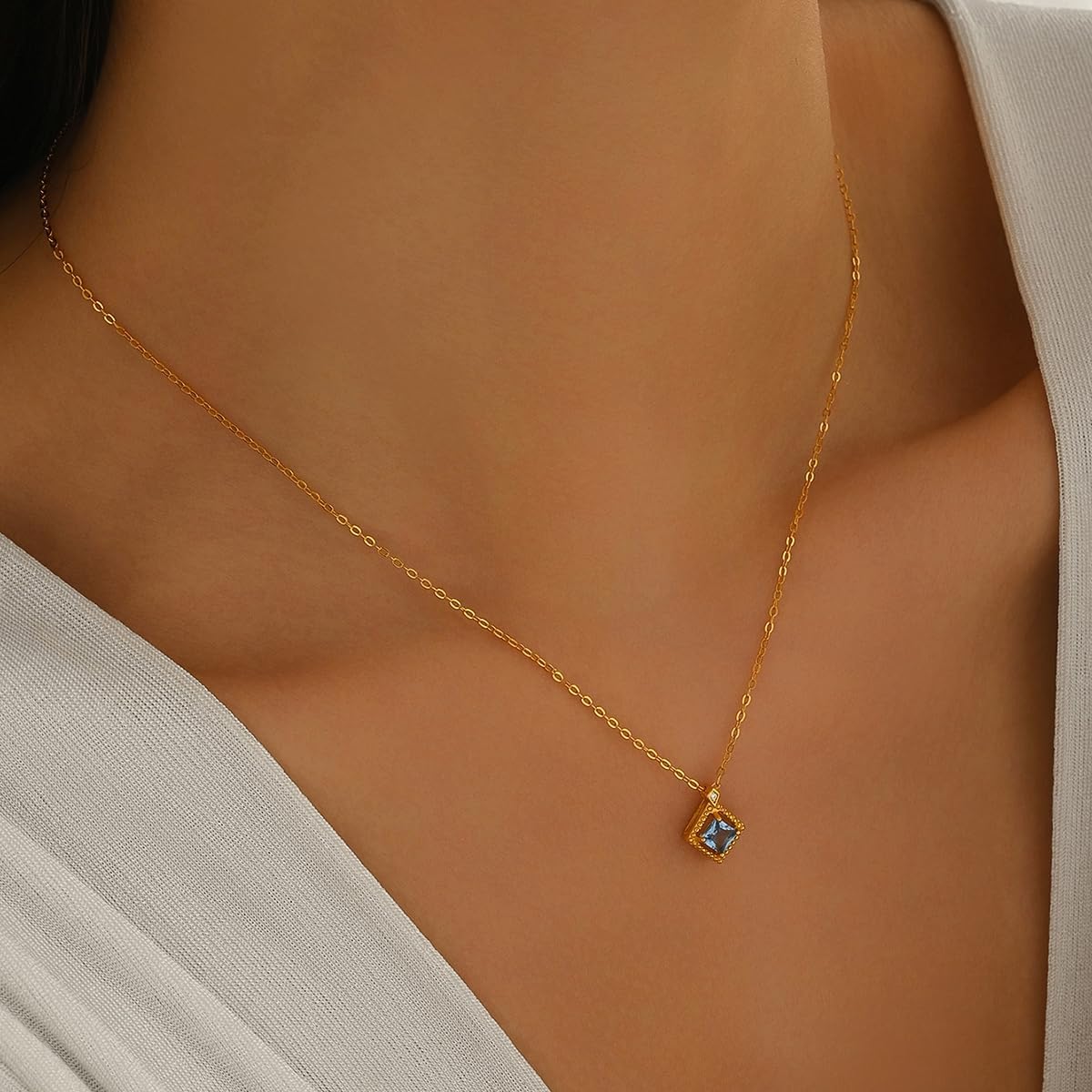 Dainty Black Onyx Necklace for Women,925 Sterling Silver Black Crystal Birthstone Pendant Neckalce for Mother Daughter 14K Gold Plated Square CZ Gemstone Choker Necklace Jewelry Birthady Mothers Day Gift for Her - Image 6