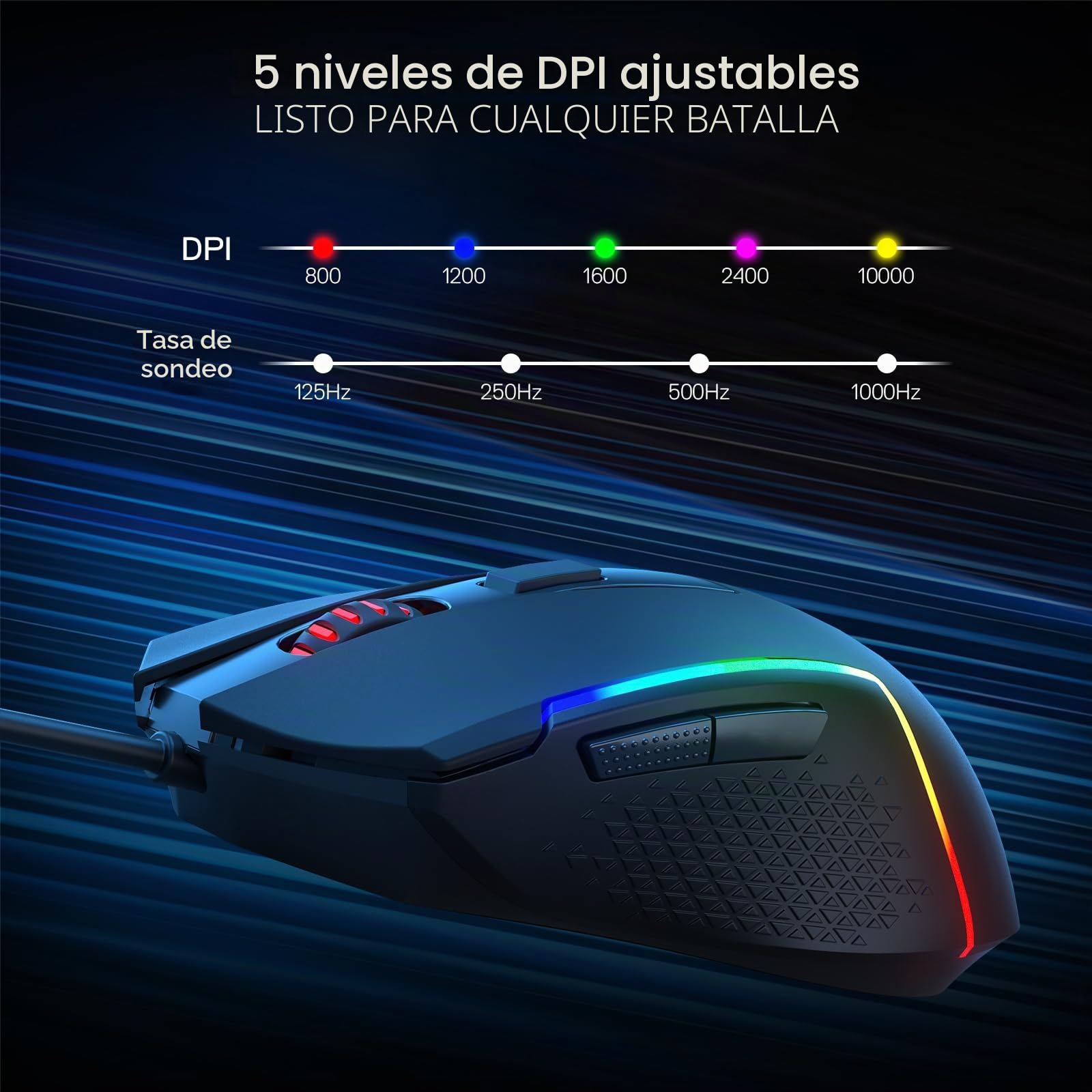 Redragon M616 RGB - Ratón óptico para juegos, 10000 DPI con cable con 6 botones programables y 8 modos retroiluminados, software compatible con enlaces de teclas