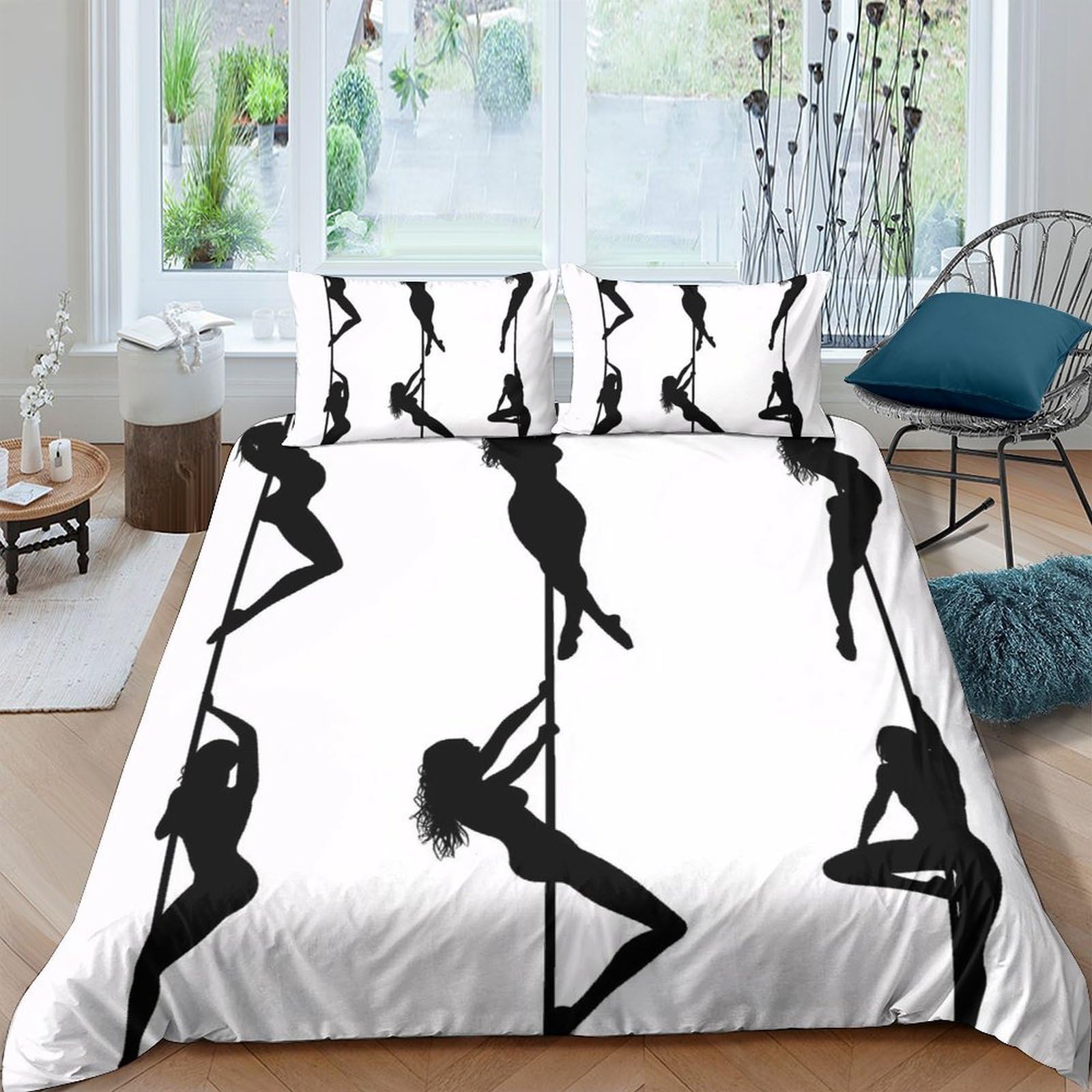 Ctjqhvkz Style-1 3D Printed Pole Dance Silhouette Fitted Sheet Microfiber Soft Black White Bed Cover For Bedroom Dorm Mattress Protection Decor Single（135X200cm）