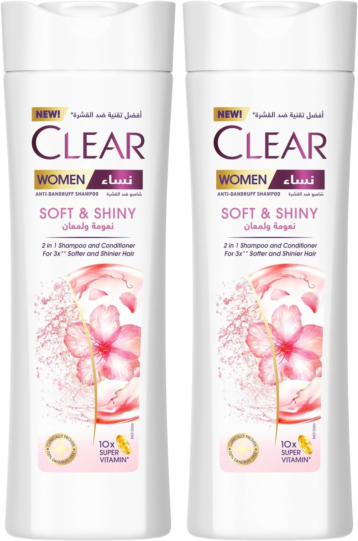 CLEAR 2in1 Shampoo & conditioner for women, anti dandruff shampoo, Soft & Shiny, for 3x** softer & shinier hair, 400ml (Pack of 2)