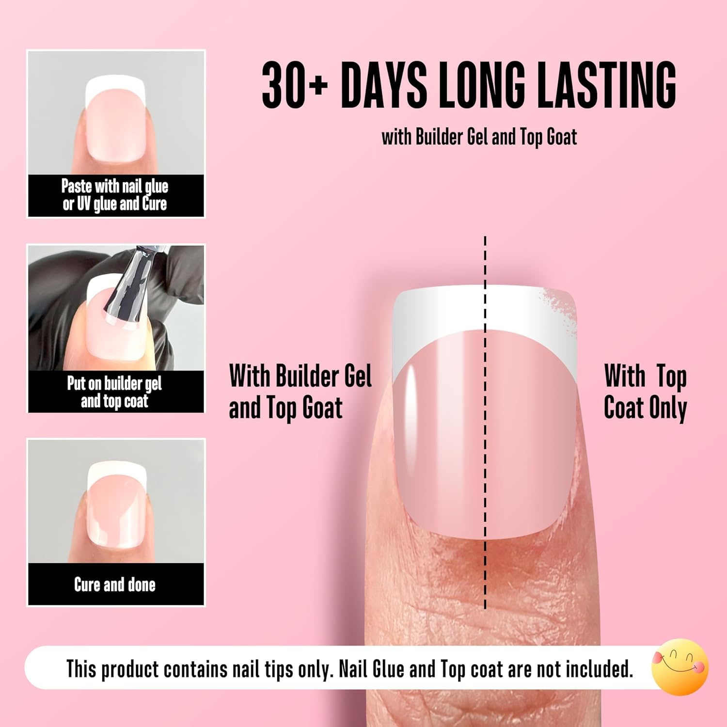 NOVO OVO Extra Short White French Tip Nail Tips, XS XXS Square Round BABY PINK, for Wide & Short Nail Beds, Thick Full Cover Press on for Women Men, Soft Gel Acrylic Extension kit, 16 Sizes x 224pcs