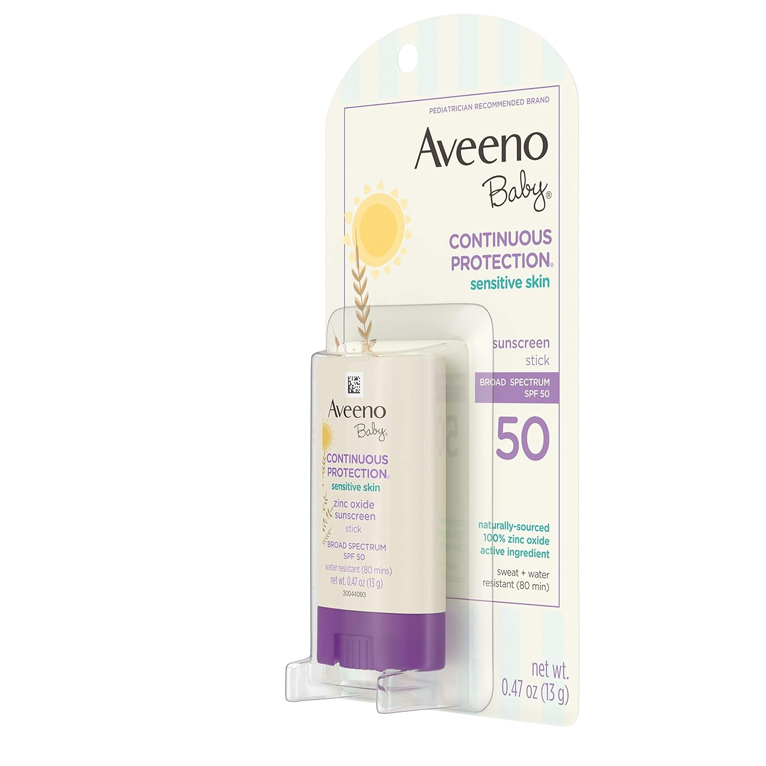 Aveeno Baby Continuous Protection Sensitive Skin Mineral Sunscreen Stick with Broad Spectrum SPF 50 for Face & Body, Naturally Sourced 100% Zinc Oxide, Travel Size, 0.47 Oz : Everything Else