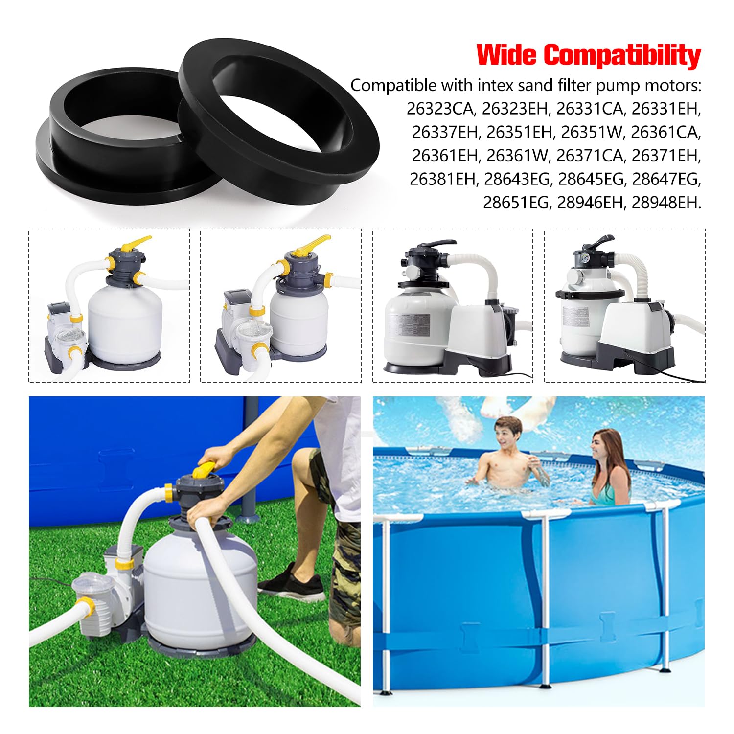 YIXISI 4 Piezas 11228 Juntas Tóricas de Piscina, Junta Tórica de Repuesto para Piscina, Arandelas de Repuesto para Bomba de Arena, Compatible con Intex 26323CA, 26323EH, 26331CA