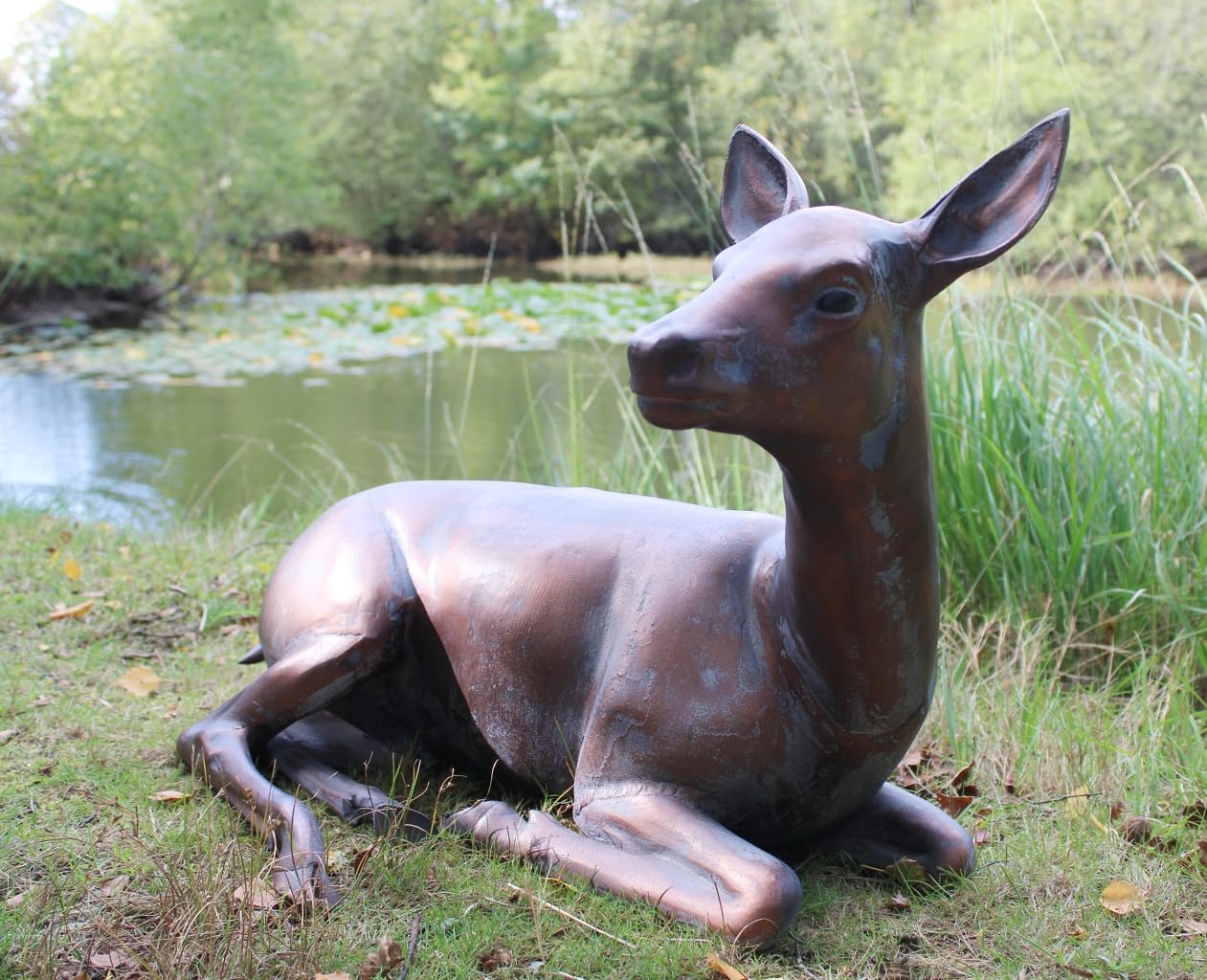 70cm Doe Deer Laying Garden Sculpture Ornament | Hand cast Aluminium, Bronze effect finish