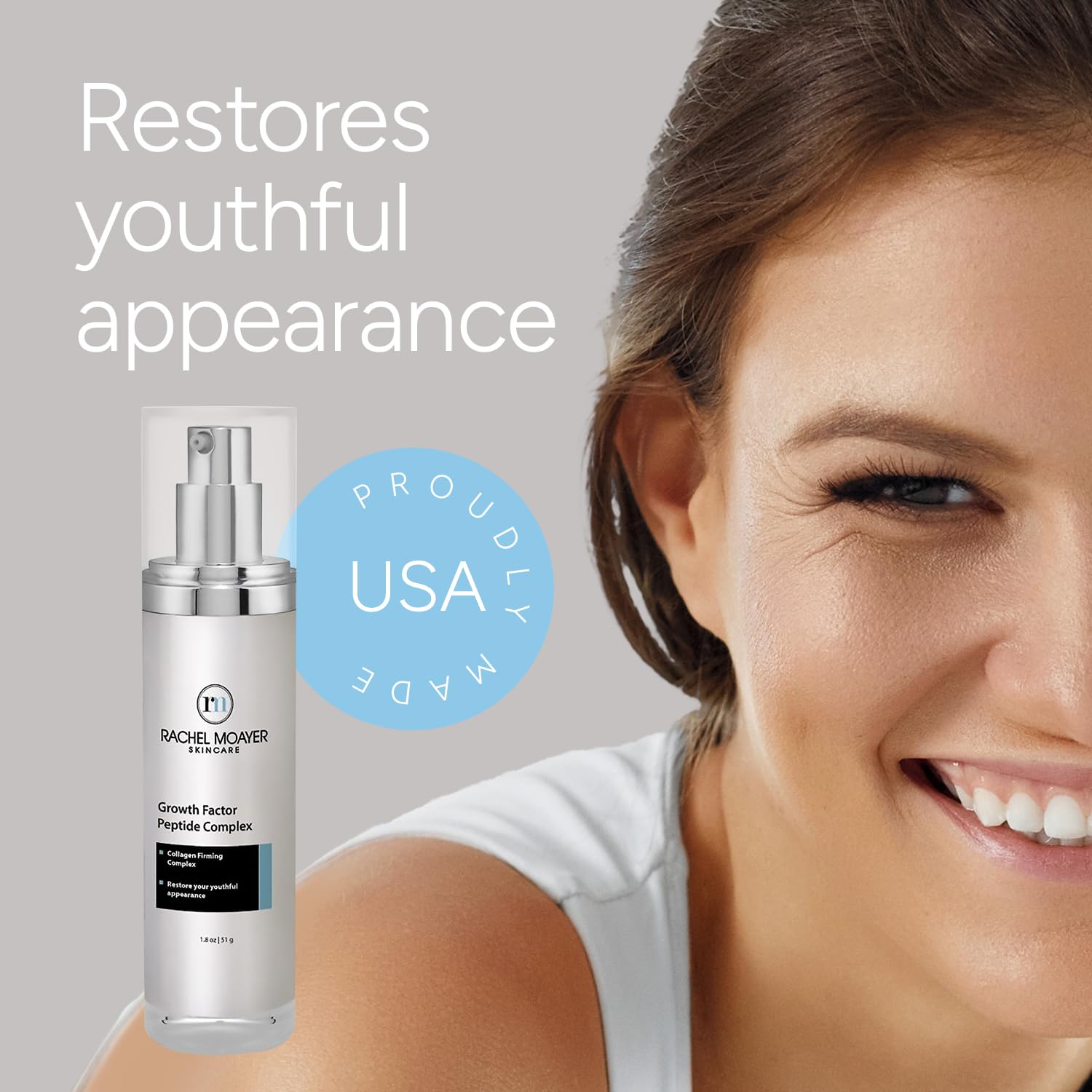 Rachel Moayer Growth Factor Peptide Complex for Face, Anti Aging, for Women, Collagen and Peptide Rich, Helps Restore Appearance of Youthful Skin