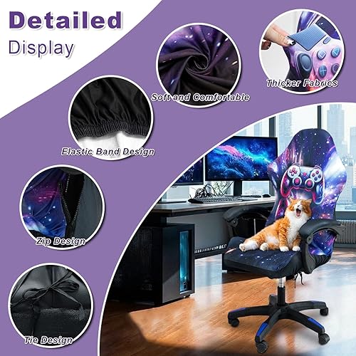 Miniatura 3 de Fundas para sillas de juegos, impresión 3D, de una pieza, ajuste universal, funda de asiento para silla de juegos con reposabrazos (color estilo 1)