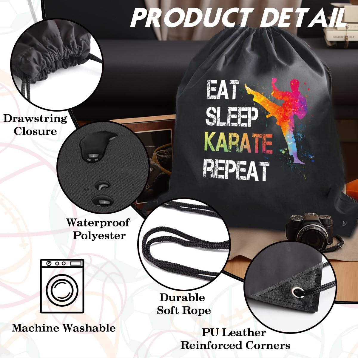 Eat Sleep Karate Repeat Drawstring Backpack For Men Women, Waterproof Sport Sackpack For Karate Lover Karate Fan, Funny Birthday Christmas String Gym Bag Gifts For Her Him