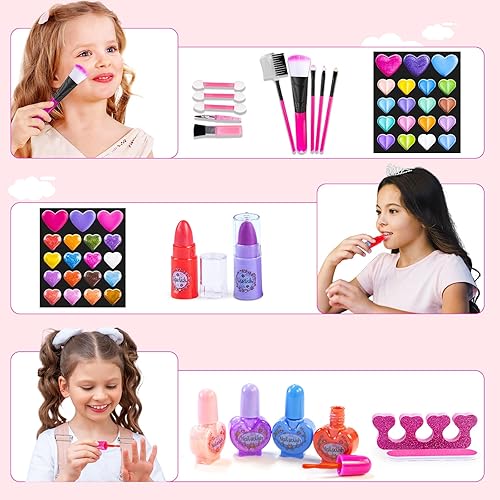Miniatura 4 de Kit de maquillaje para niños para niñas, kit de maquillaje para niñas, juego de maquillaje lavable real para niñas, regalo de princesa, seguro y no