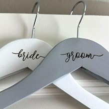 Bride & Groom Wooden Hanger Set Engraved with Stainless Steel Hook and Wooden bar.