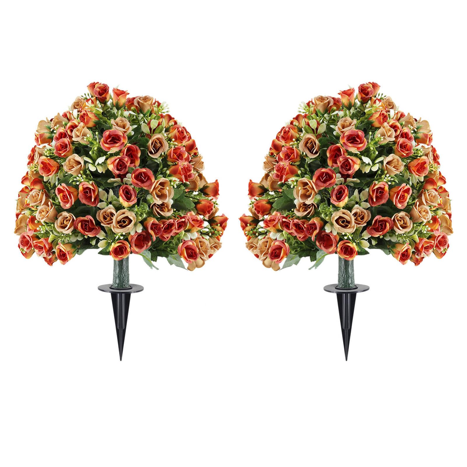 2 Pezzi di Rosa Artificiale con Alberi di Palla di Fiori Realistici con Picchetto per la Decorazione del Patio del Giardino 14 X 24 Pollici (Mini rosa rossa al tramonto)