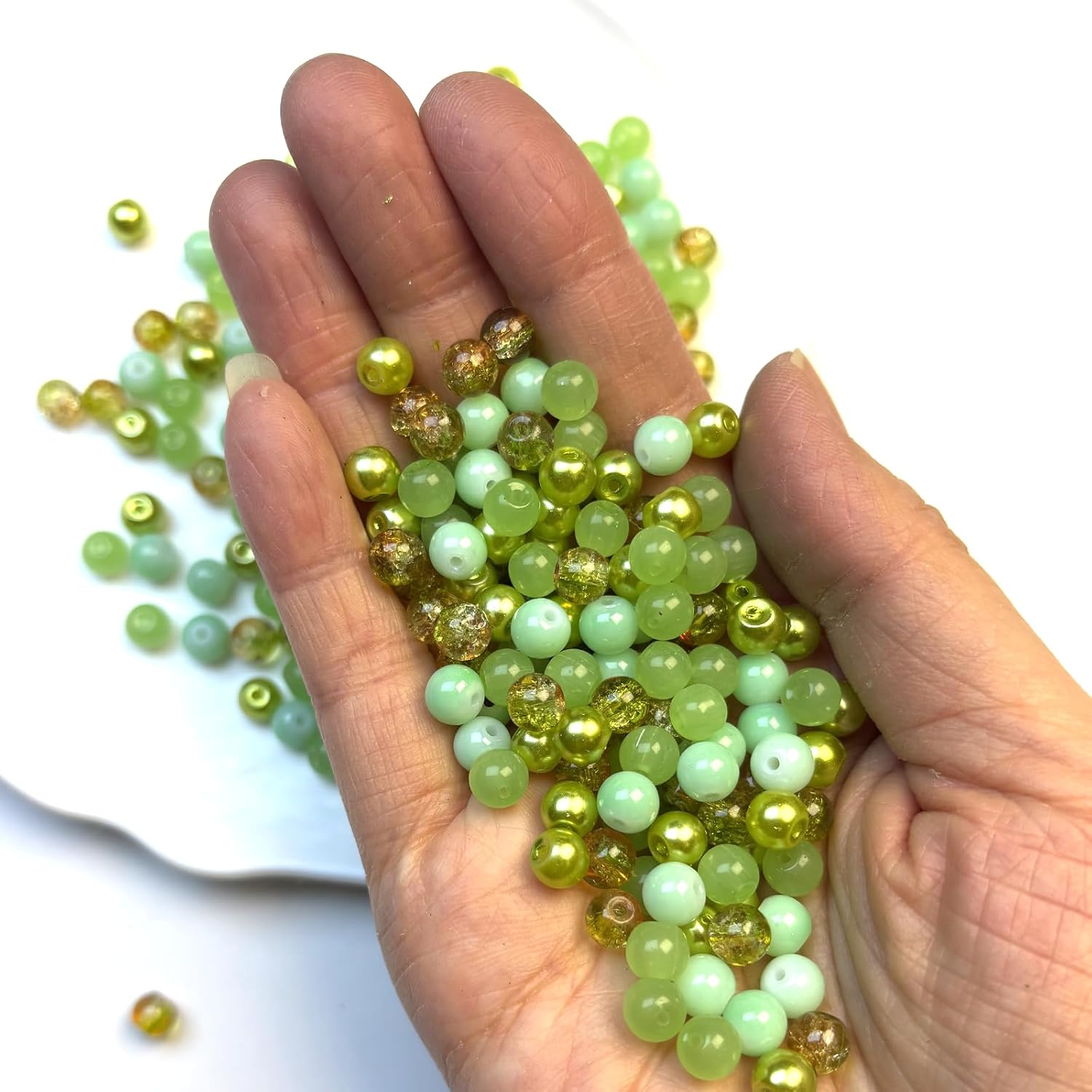 300pcs Green Glass Crystal Beads for Jewelry Making - 6mm Round Crckle Glass Beads for Plant DIY Bracelet Necklace Earring Craft St. Patrick's Day - Image 2