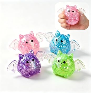 Cute Glitter Bat Squishy Toy, Slow Rising Soft Fidget Toy, Stress & Anxiety Relief Sensory Desk Toy, Halloween Novelty Squish Gift for AdultsRandom Color