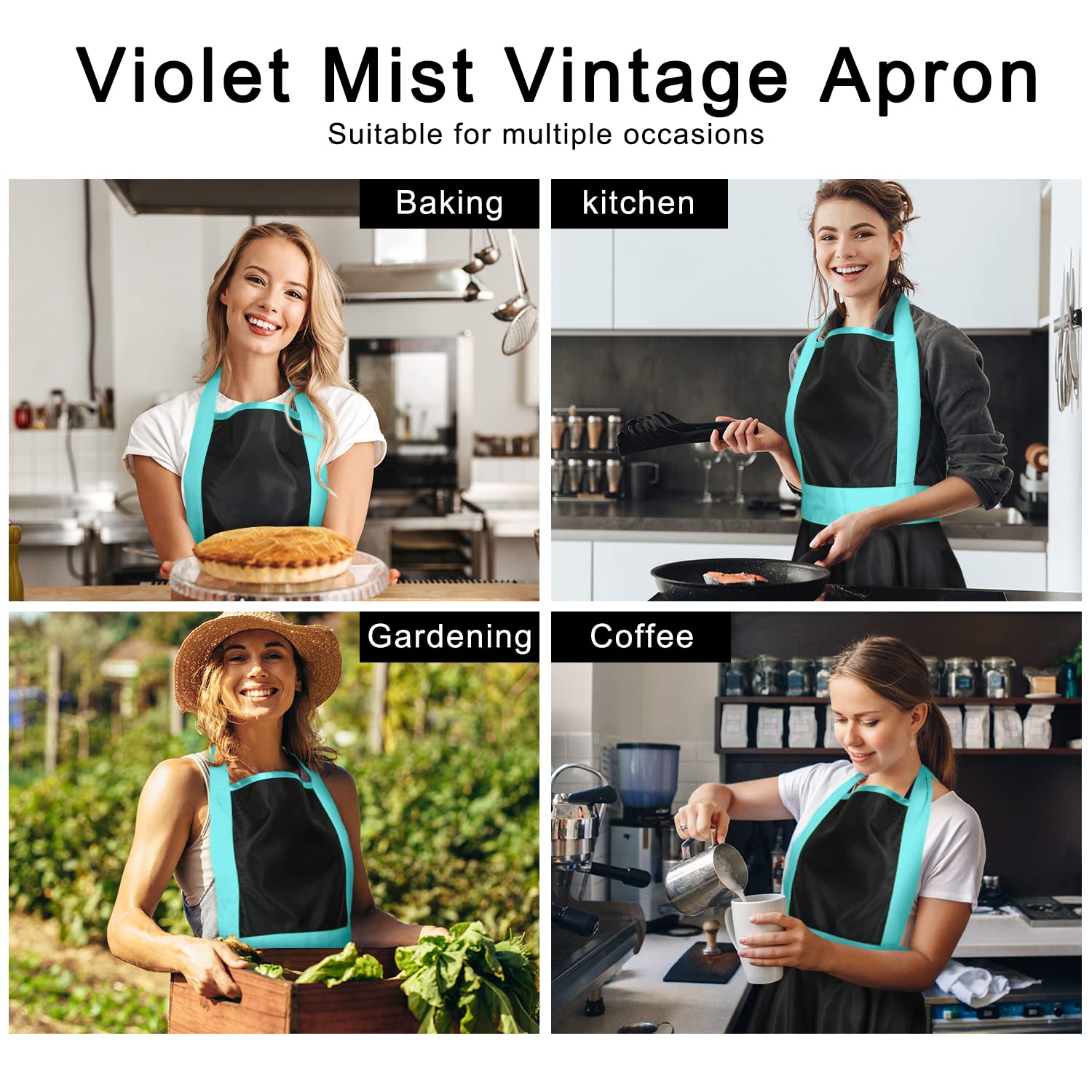 Violet Mist Delantales retro para mujer, lindo delantal de los años 56, color negro, para cocina, para tartas, sexy, encaje, sirvienta, francés, divertido, delantal azul, cintura ajustable, regalo