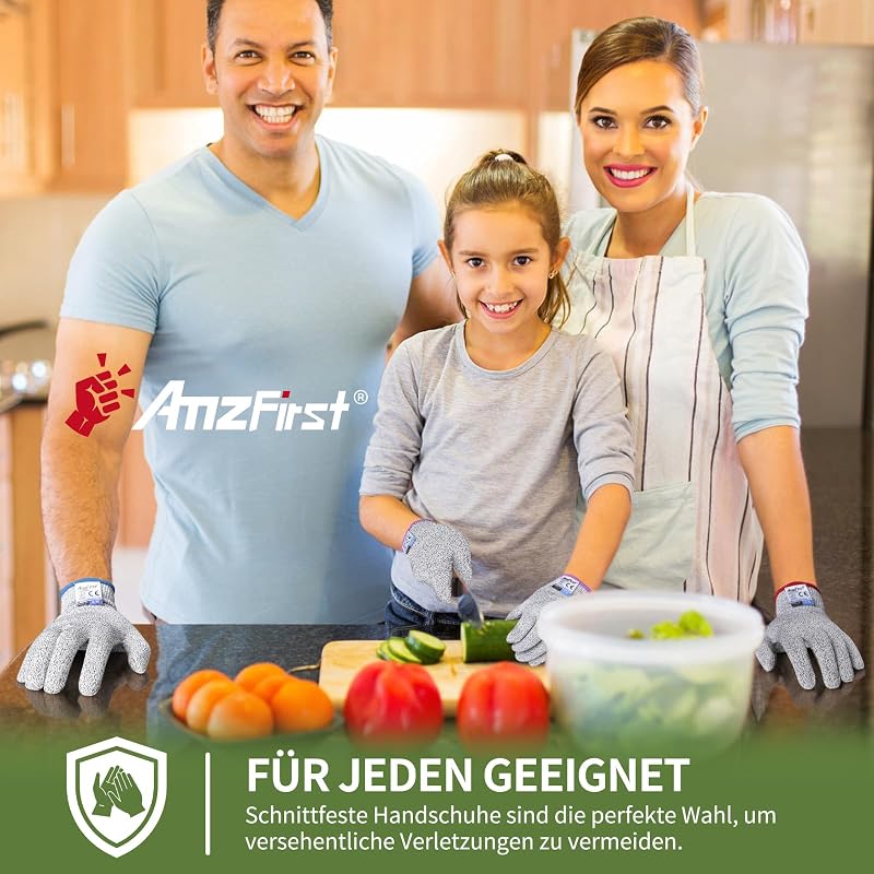 AmzFirst Vágásbiztos Kesztyű 2 Pár - L-es Méret, 5-ös Szintű Védelem, Konyhai, Kerti és Barkács Munkákhoz, Élelmiszerbarát Anyagból, Szürke