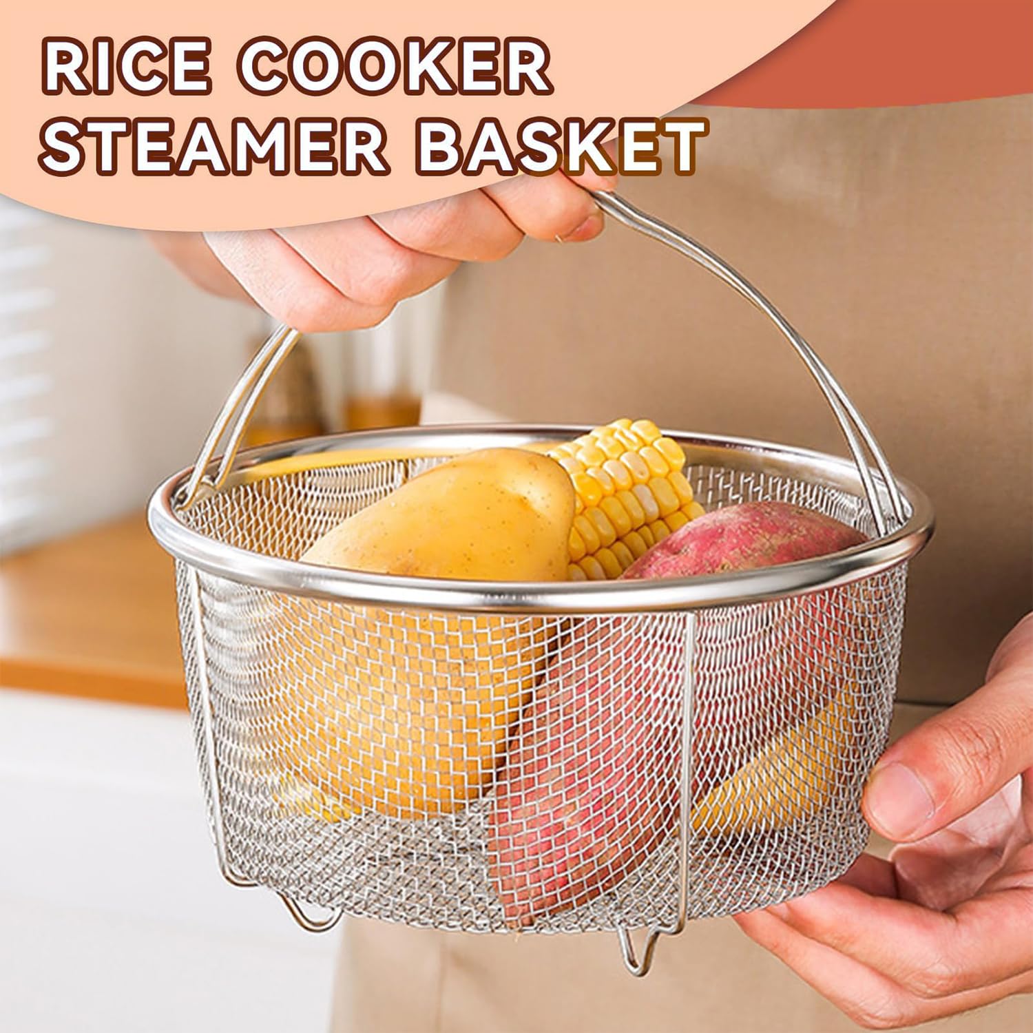 Cesta de Acero Inoxidable, Cesta de Malla para Vapor, Cesta de Vapor de Malla, Cocinar Cesta de Colador de Malla de Acero Inoxidable, Cesta para Cocer Al Vapor, para Lavar Freír Al Vapor(20cm)