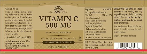 Solgar 500 mg Vitamin C - 100 Veg Capsules