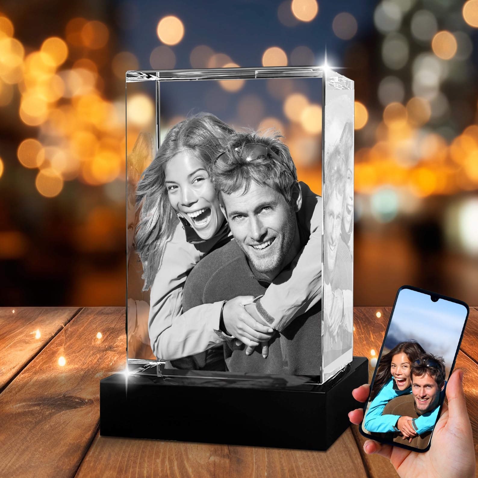 POEM Studio 3D Crystal Photo Personalized Gift for Mother's Day, Mom, Women, Dad, Men, Birthday, Anniversary - 3D Photo Crystal - Personalized Gift Idea - Small, Portrait