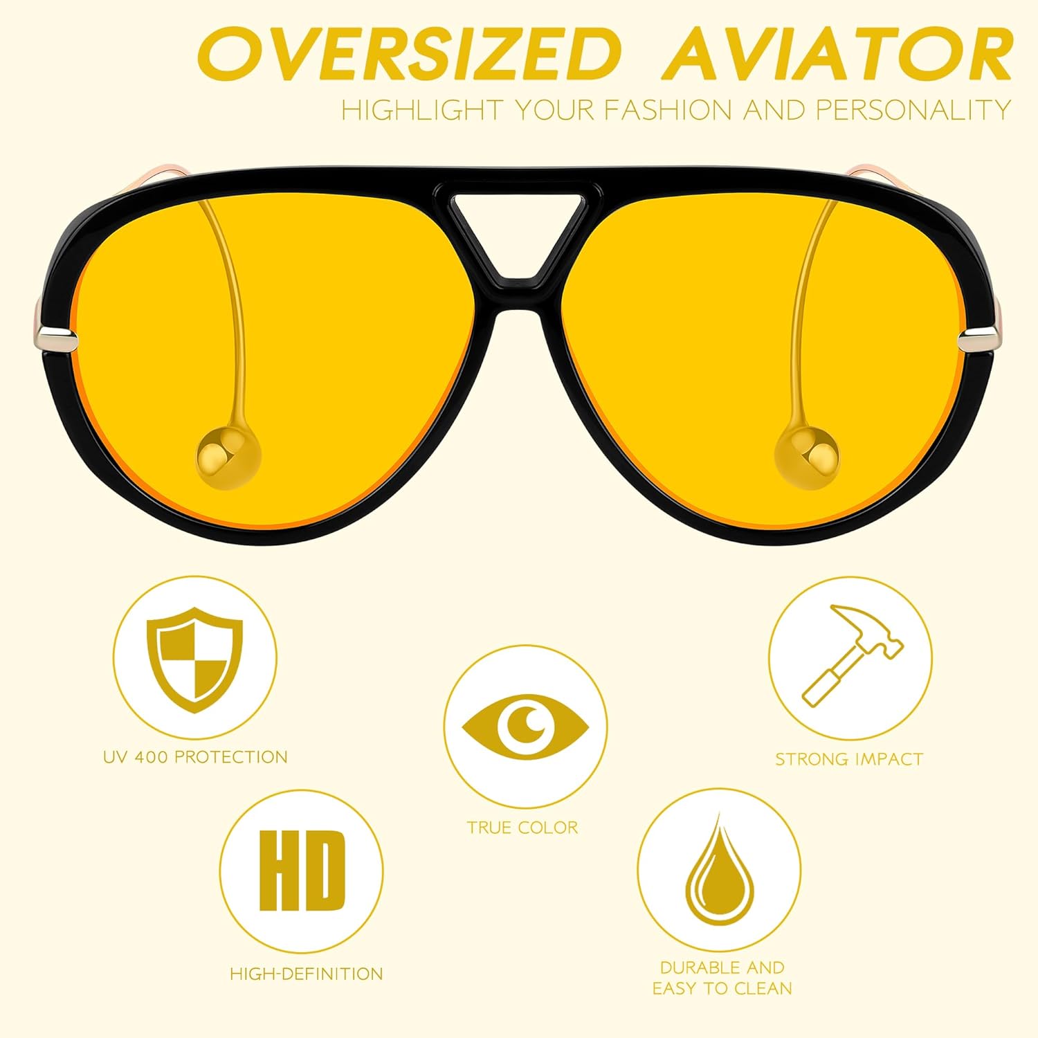 KesaPlan Vintage Oversized Aviator Sunglasses Women with Earring, 70s Retro Shield Big Frame 2025 Luxury Trendy Sun Glasses - Image 5