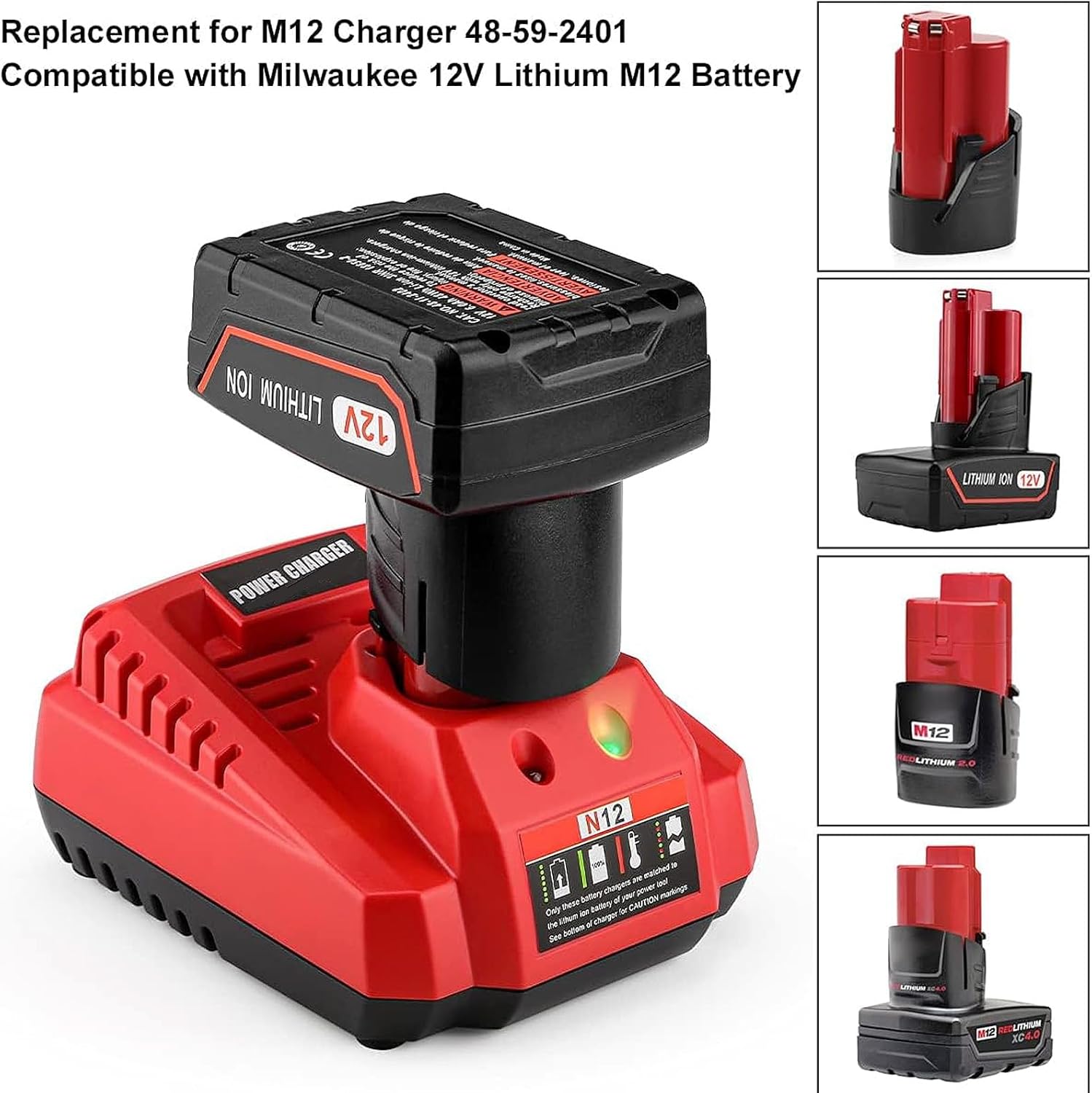 energup 2Pack 6500mAh 12V Replacement for Mil-Waukee Battery 12Volt + Charger Kit, for 48-11-2440 48-11-2411 48-11-2410, with a 48-59-2401 Charger for 12Volt Battery Charger