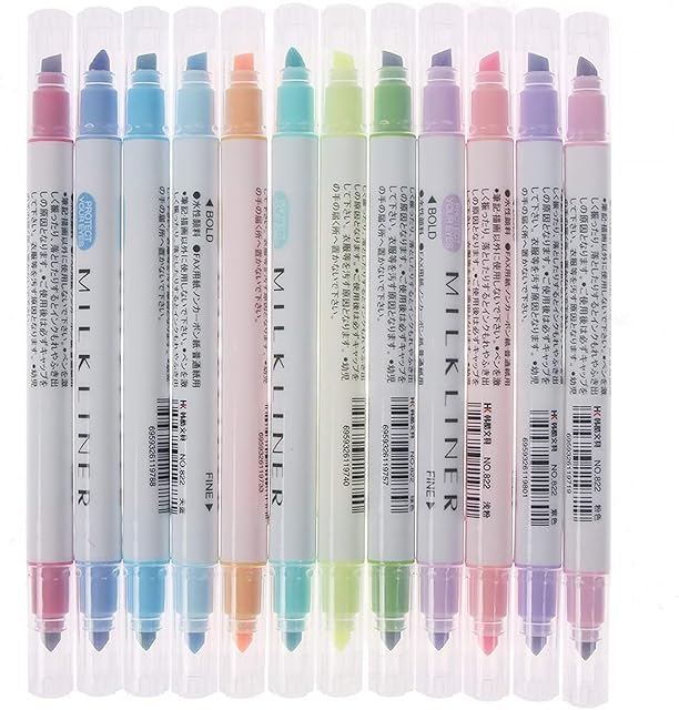 Highlighter Pens BE-Tool Double Head Highlighter Highlighters, Head Highlighter Set Rainbow Pastel Highlighter for Student Office Classroom - Assorted Colours (12-Colors)