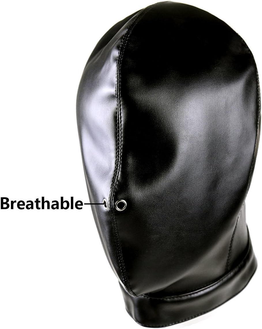 All-Inclusive Leather Head Hood Adult Restraints Hood Mask Nose Holes Breathable Bondage Mask for Unisex SM Flirting