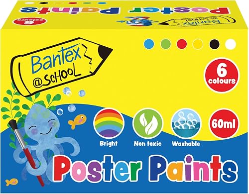 Bantex Poster Paint 60 ml, Assorted 6PK