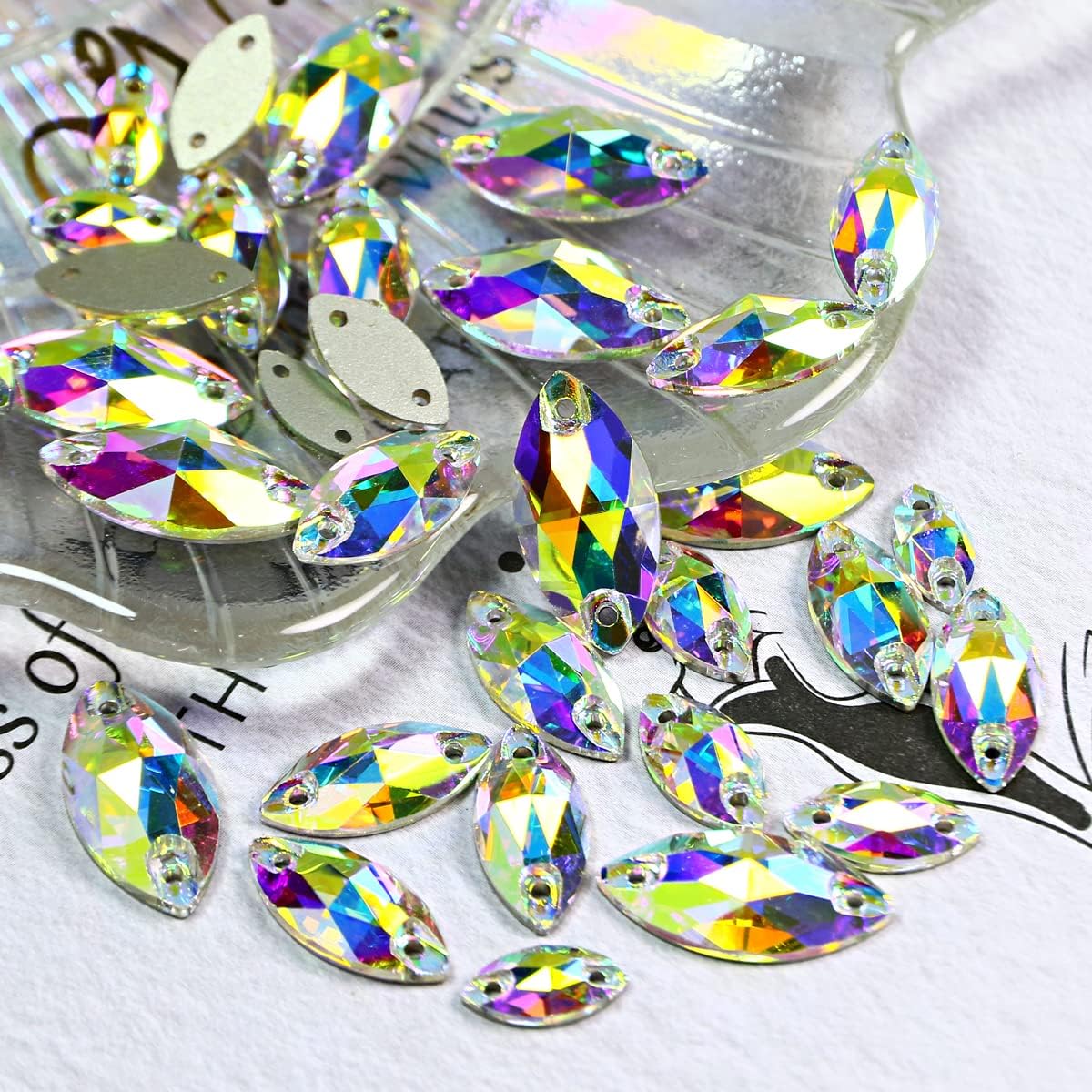 DONGZHOU Sew On Rhinestone AB Sewing Stone with Holes Navette Shape Sew On Beads Crystals Flat Back Glass Rhinestone Crystal Gems Clothing Accessories for Costume, Clothes, Garments, DIY Crafts - Image 5
