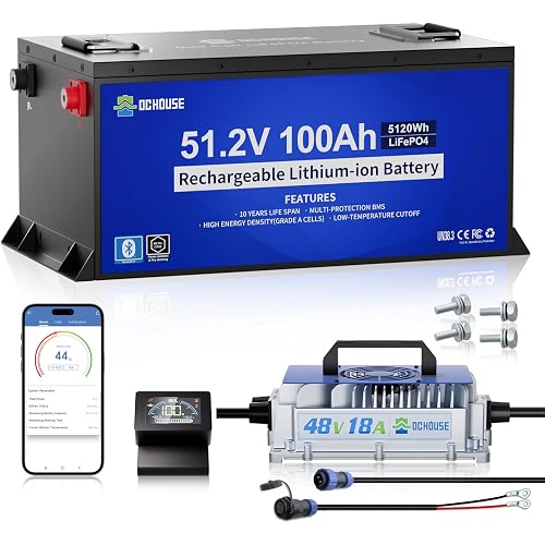 DC HOUSE Metal Case 48V 100Ah Lithium Golf Cart Battery Kit w/ 18A Charger