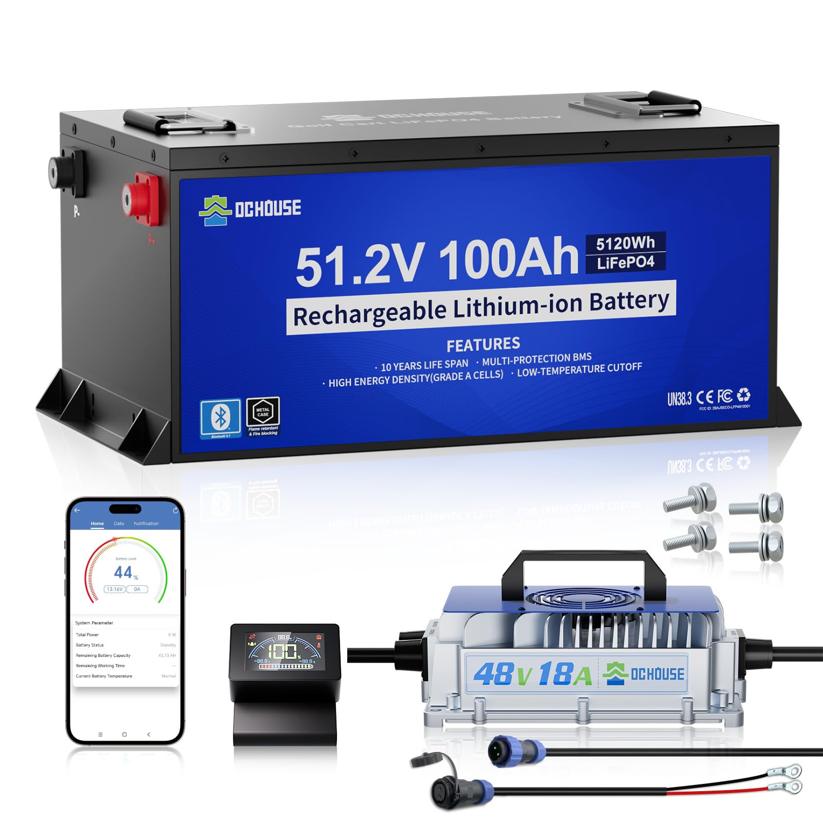 DC HOUSE Metal Case 48V 100Ah Lithium Golf Cart Battery Kit