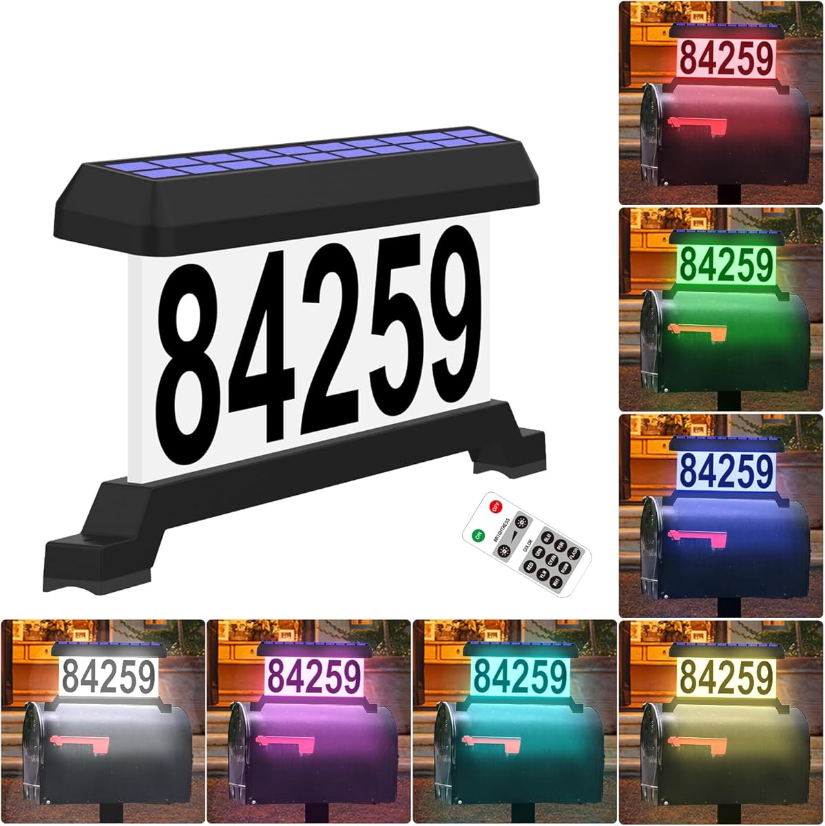 Solar Mailbox Numbers, Double sided Solar House Numbers for Outside, Waterproof RGBW Color Changing Remote Control, Lighted Modern Address Sign Solar Powered for Mailbox(solar rgbw)