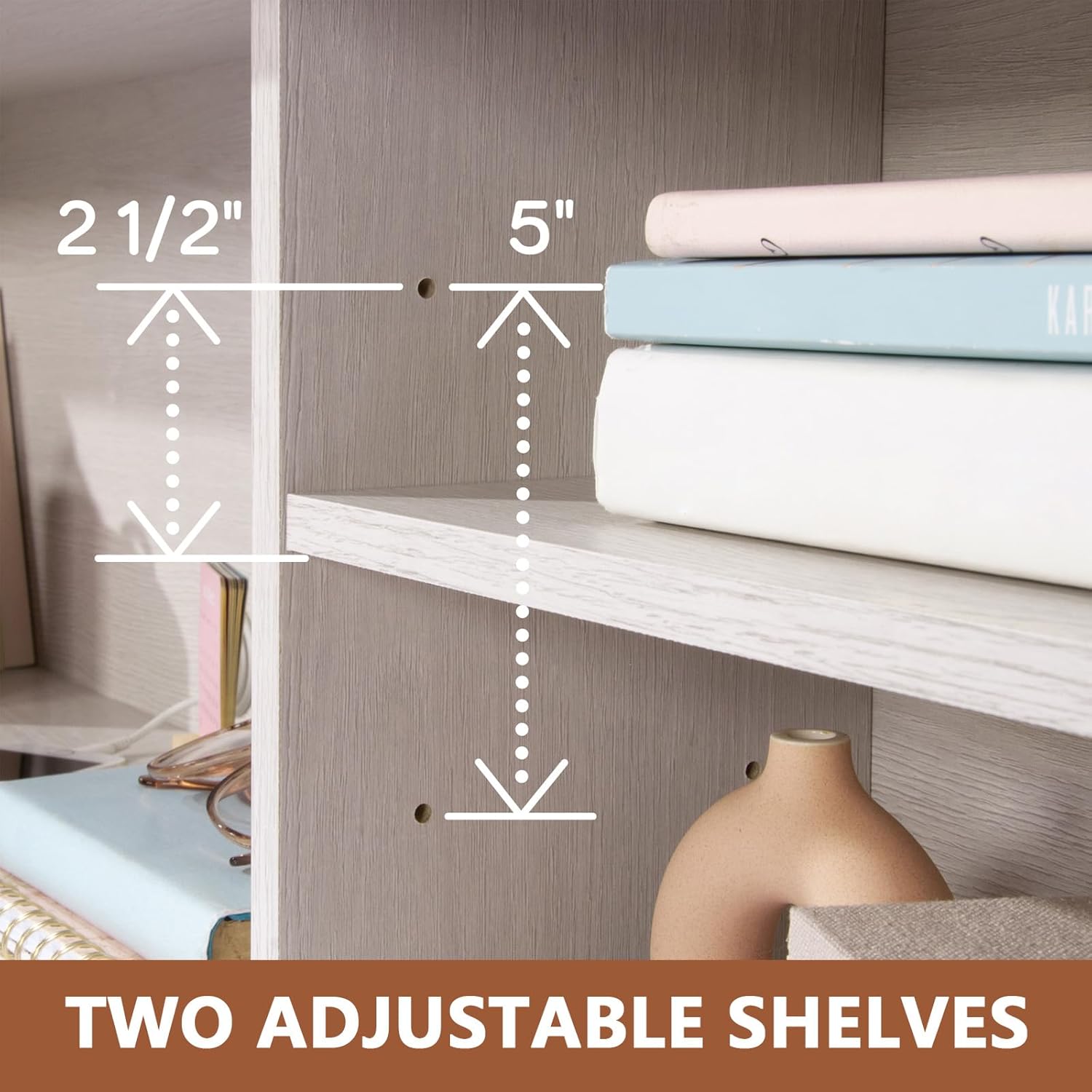 Vintage Full/Queen Bookcase Headboard with Spacious Storage Cubby, White Finish