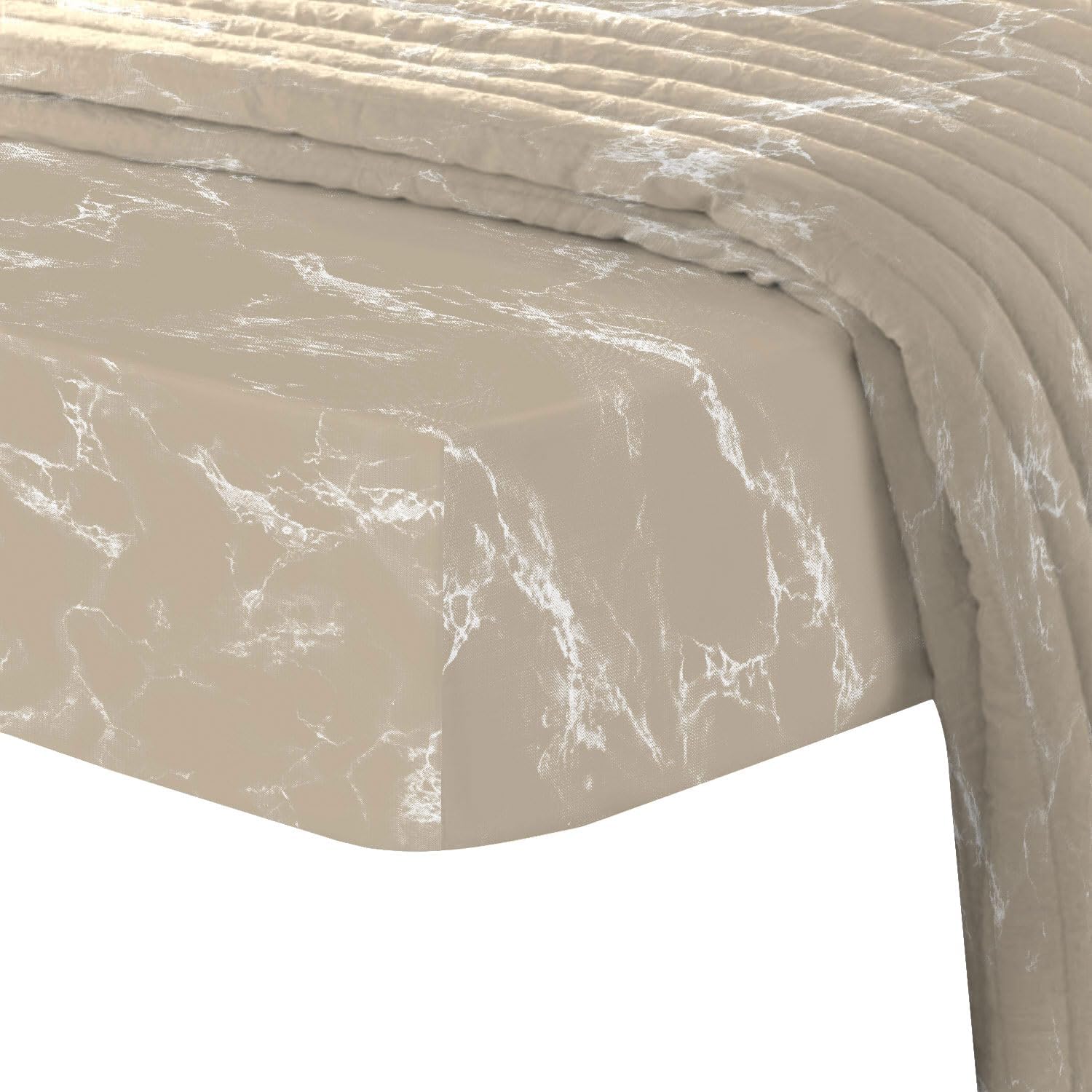 Pizuna Pure 100% Cotton Twin XL Fitted Sheet Only, Luxurious 400 Thread Count Long Staple Cotton Sateen Weave 15" Deep Pocket Fitted Sheet (Combed Marble Taupe Twin XL Fitted Sheet Cotton)
