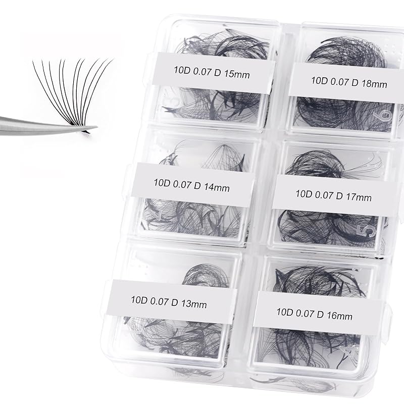 FADLASH Extensões de Cílios em Leques Pré-montados 10D D Curl 0,07D 13–18 mm, Pacote com 300 unidades