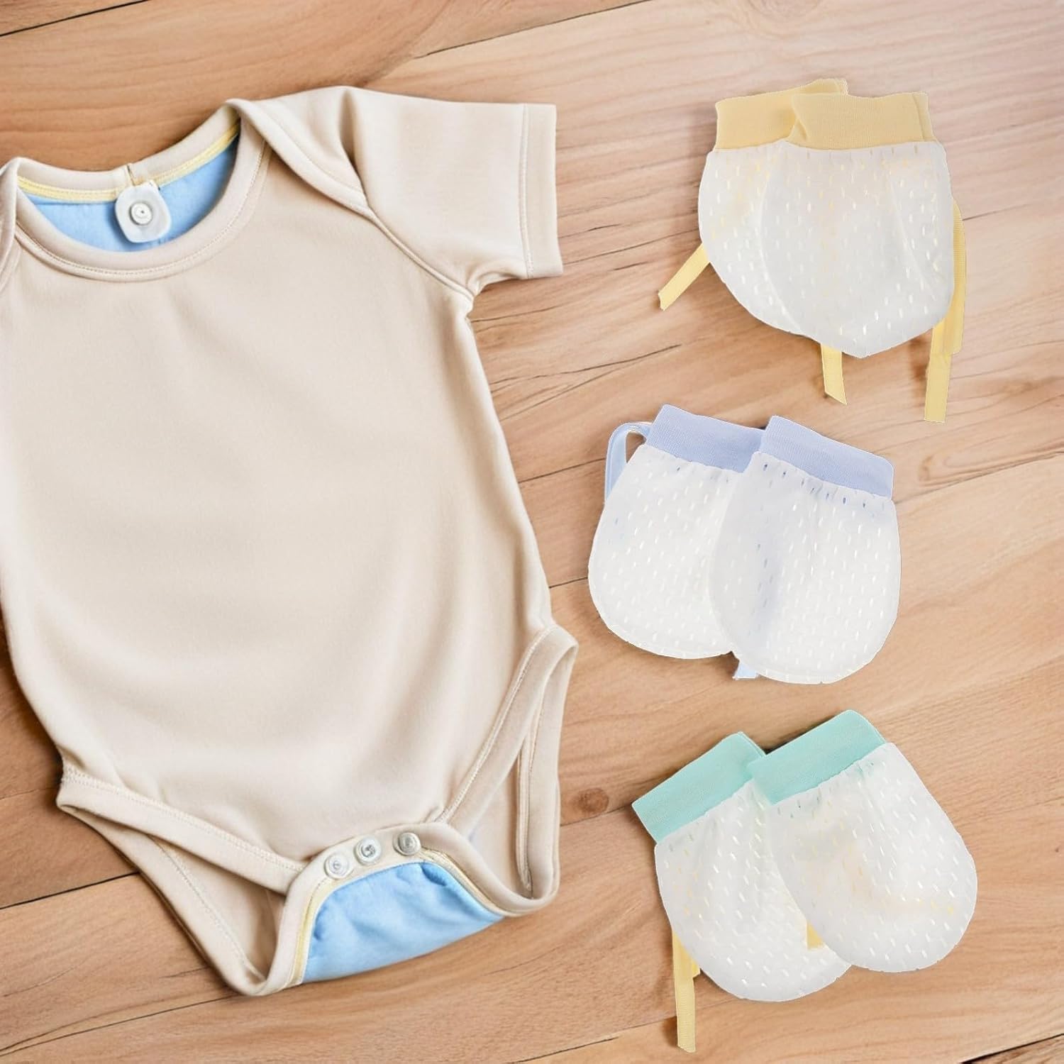 Vaguelly 12pcs Newborn Protective Mitts with Adjustable Drawstring Closure, Breathable Chinlon Mesh Gloves for Infants, Lightweight and High Elasticity, for Indoor and Outdoor Summer Use