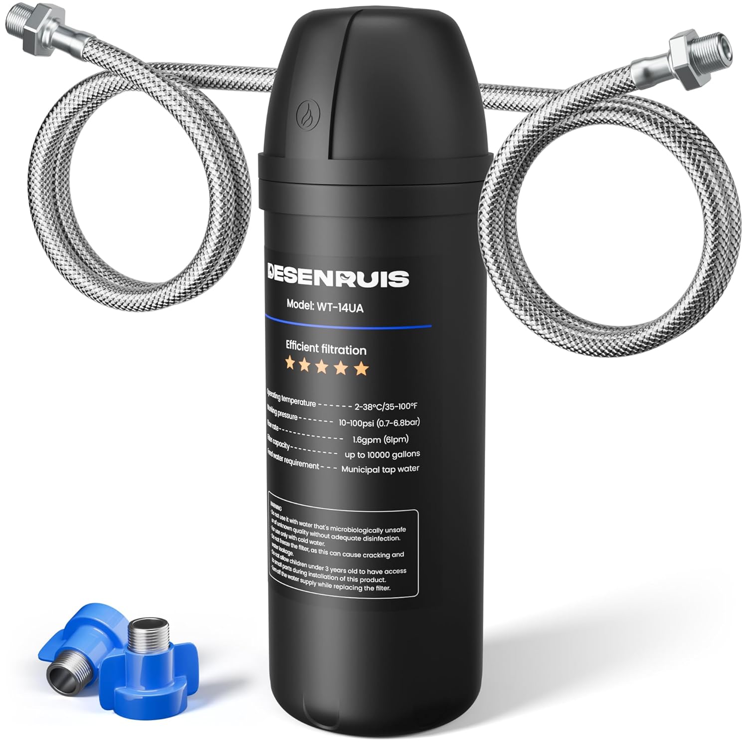 Under Sink Water Filter, House Faucet Water Filter for Kitchen Sink, Under Counter Direct Connect to Kitchen Faucet, Reduces 99% Chlorine, Bad Taste & Odor, 10000 Gallons, by DESENRUIS